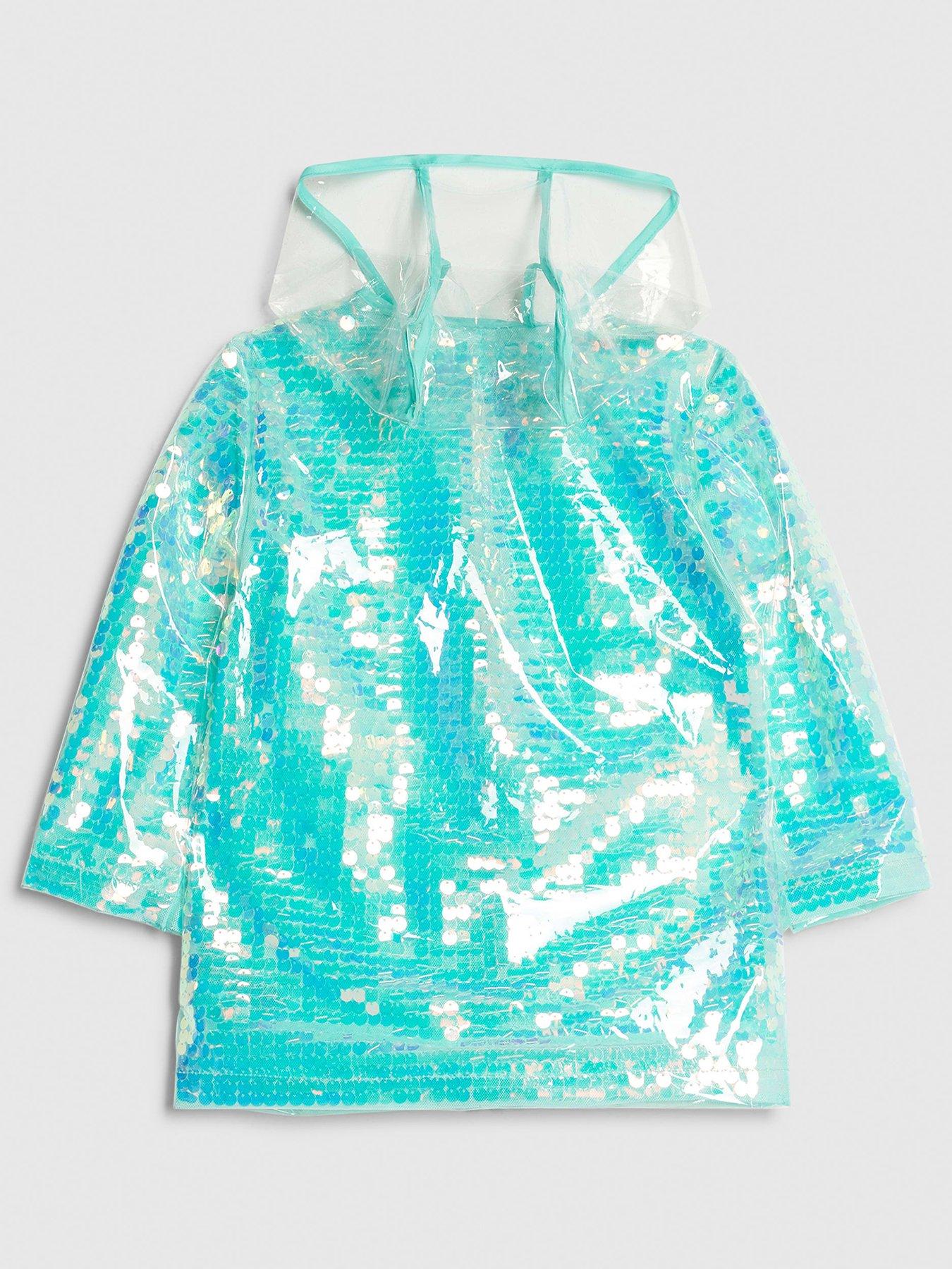 Image 2 of 4 of River Island Mini Girls Sequin Rain Mac Coat - Blue