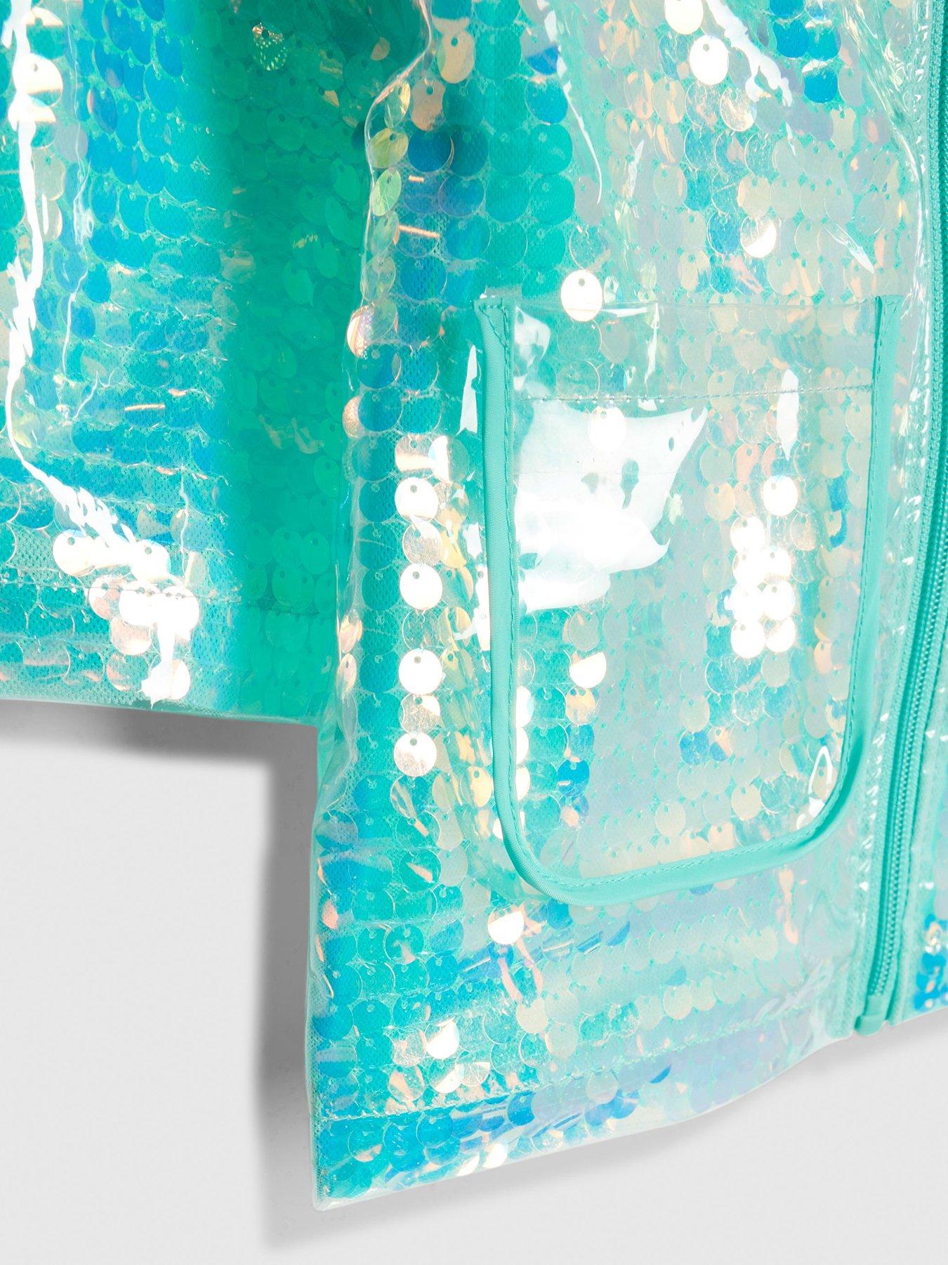 Image 3 of 4 of River Island Mini Girls Sequin Rain Mac Coat - Blue