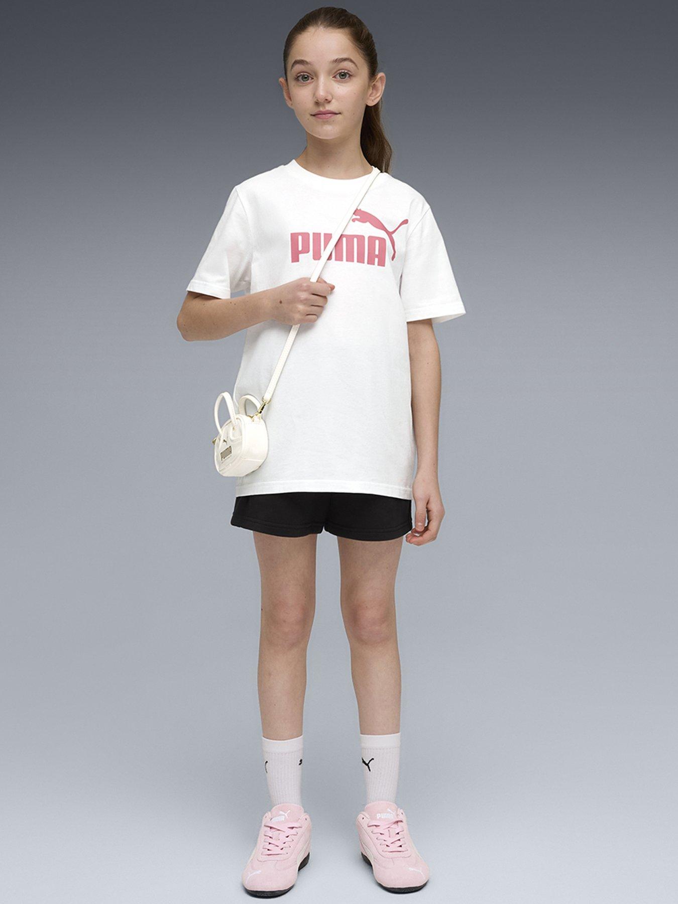 Puma Girls Logo T-Shirt and Shorts Set - White/Pink