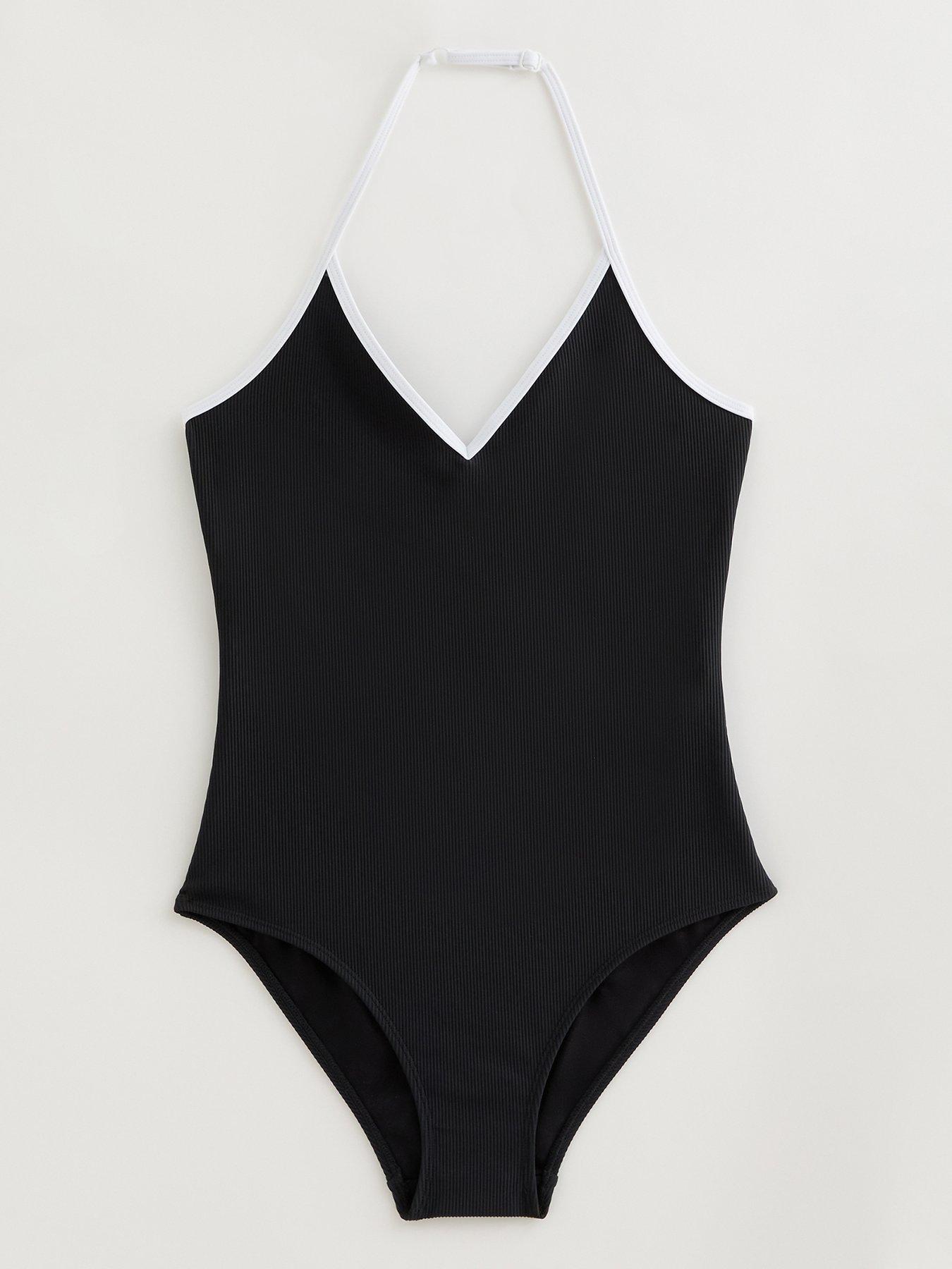 New Look 915 Girls Contrast Trim Halter Neck Swimsuit - Black