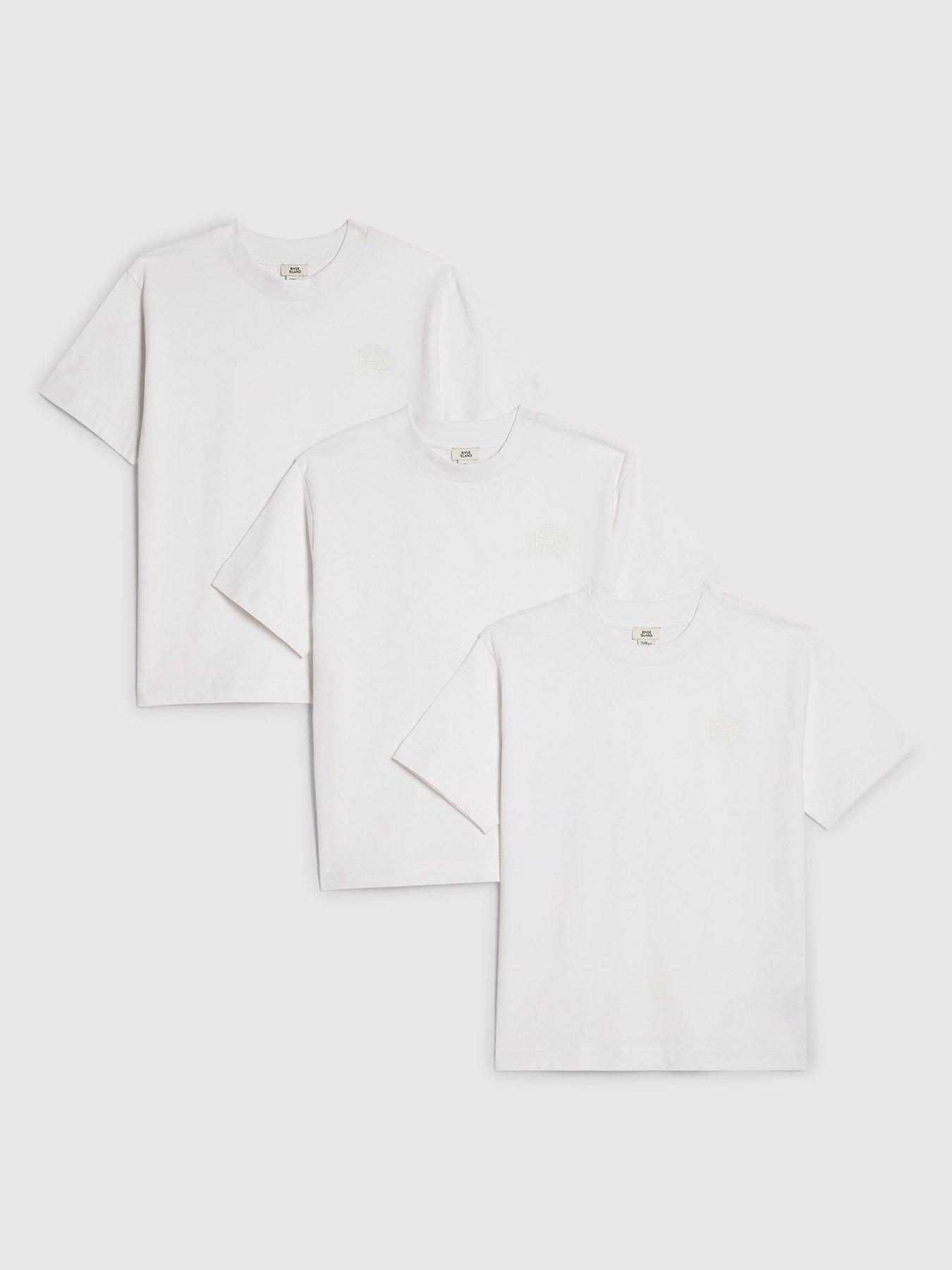 River Island Older Boys RR Pack Of 3 T-Shirts - White