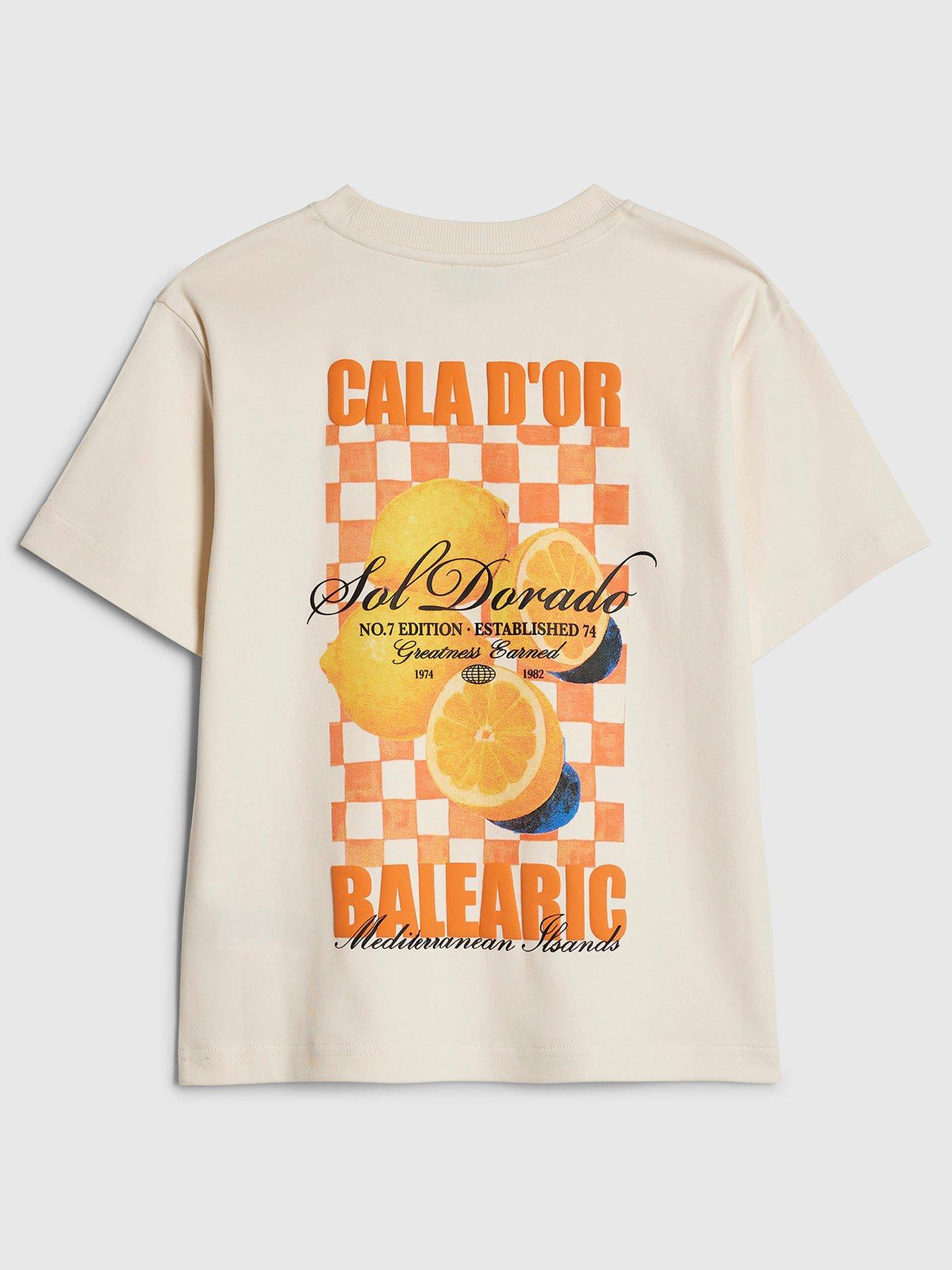 River Island Older Boys Oversized Back Print Orange T-Shirt - Cream