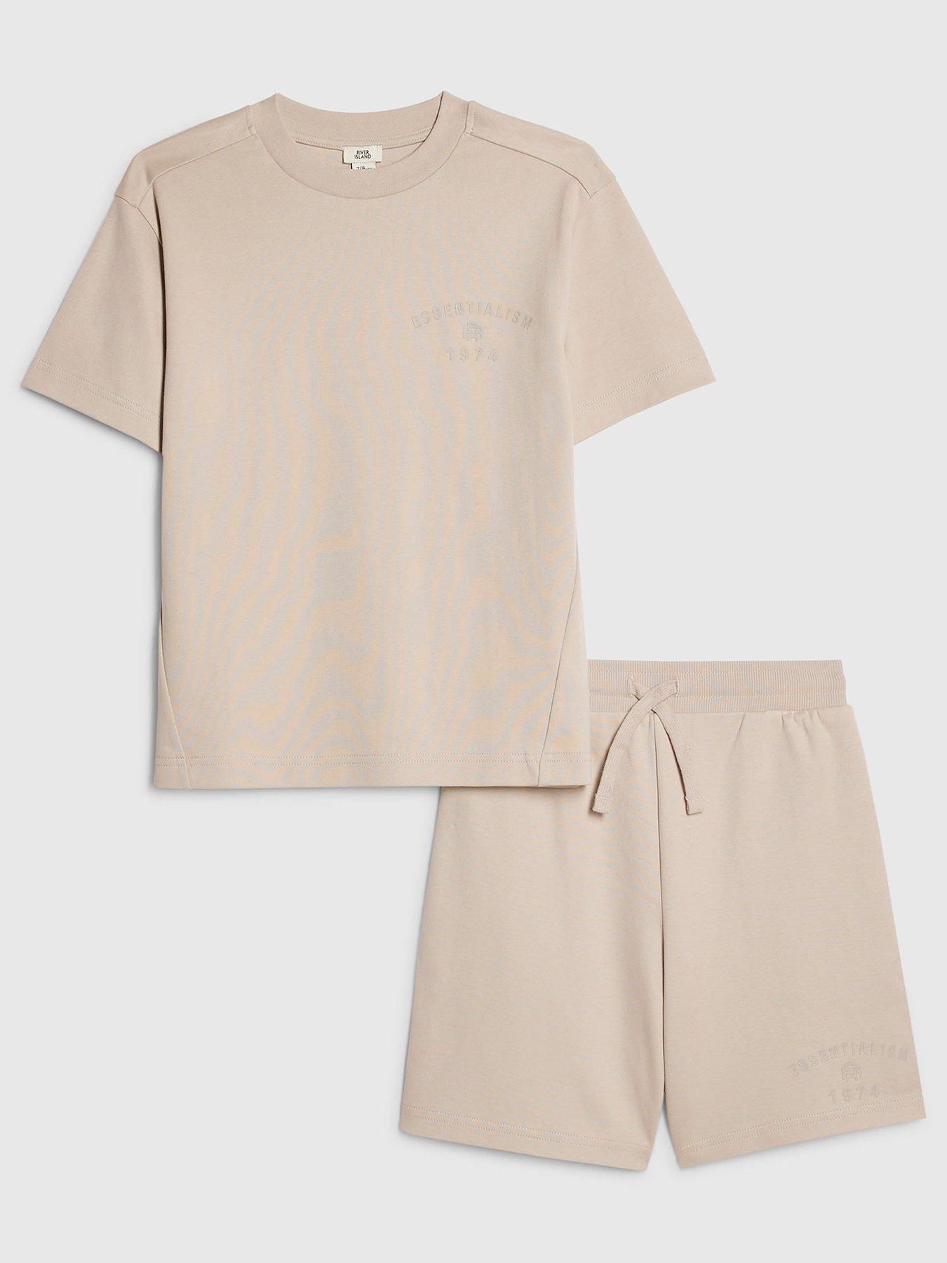 River Island Older Boys Essentialism T-Shirt And Jogger Shorts Set - Beige
