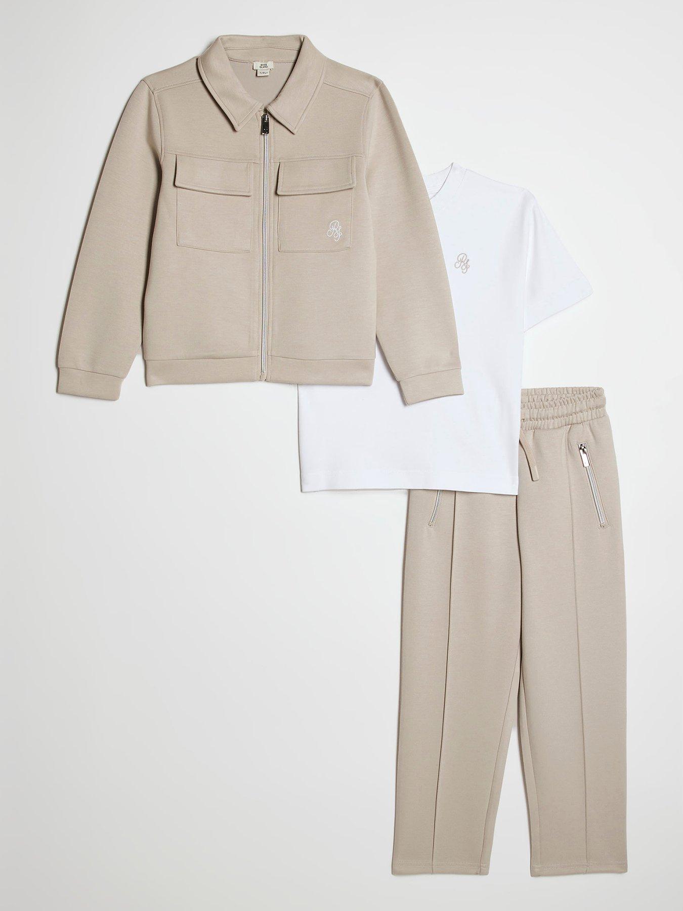  image of river-island-older-boys-3-piece-jacket-set-beige