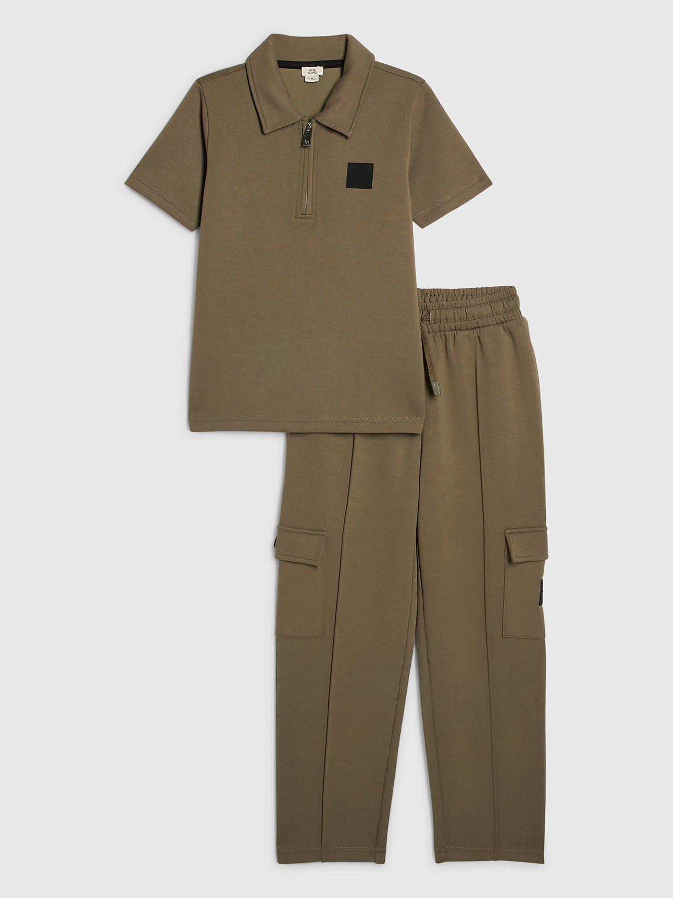 River Island Older Boys Slim Fit Polo Jogger Set - Khaki