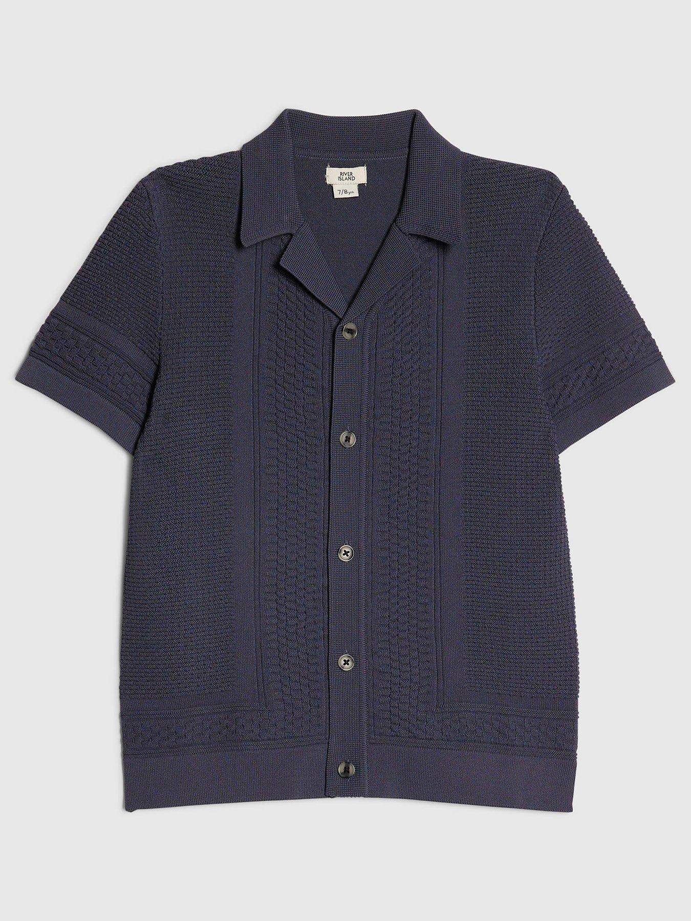 Image 1 of 4 of River Island Older Boys Slinky Knit Shirt - Navy