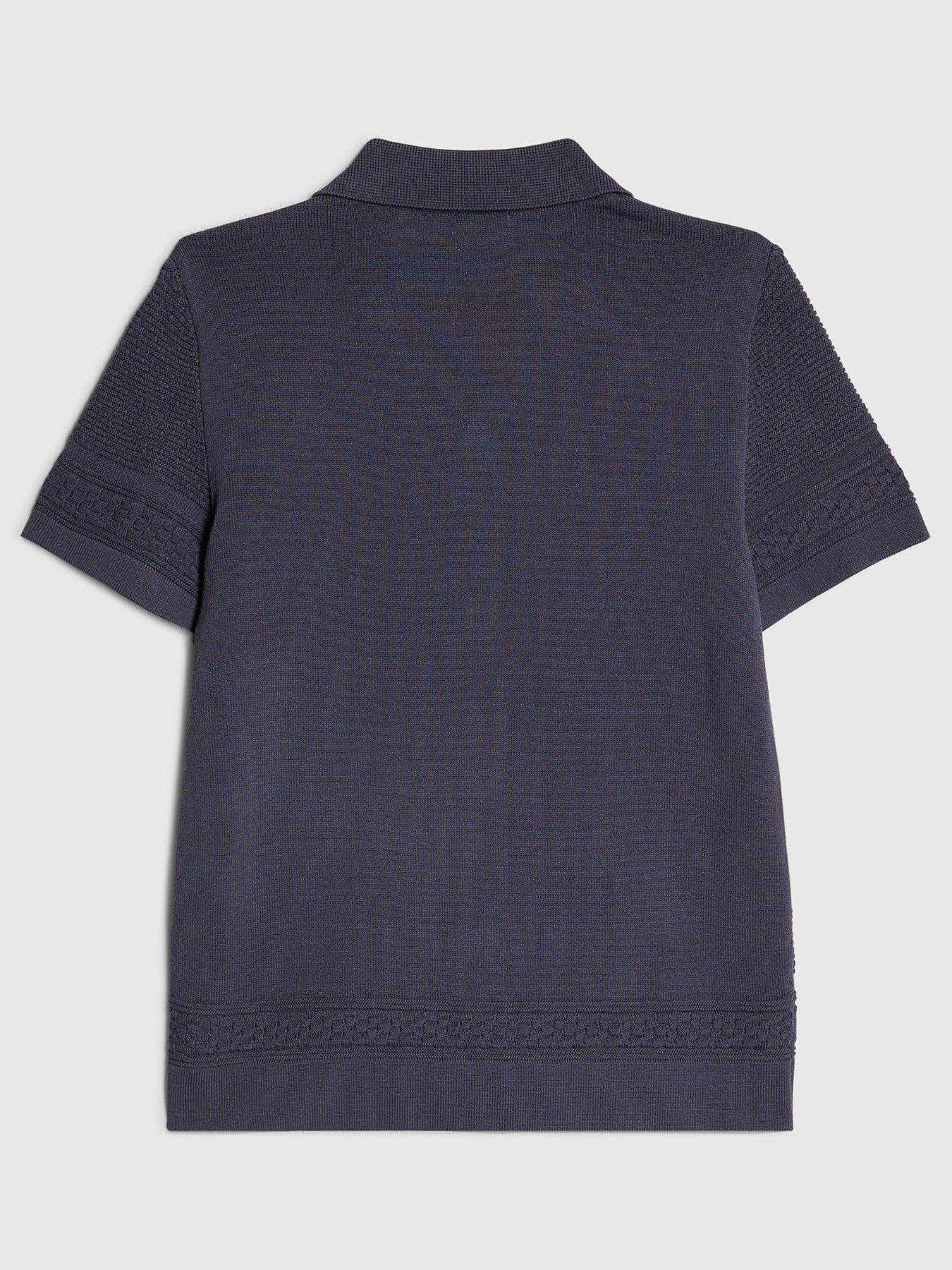 Image 2 of 4 of River Island Older Boys Slinky Knit Shirt - Navy