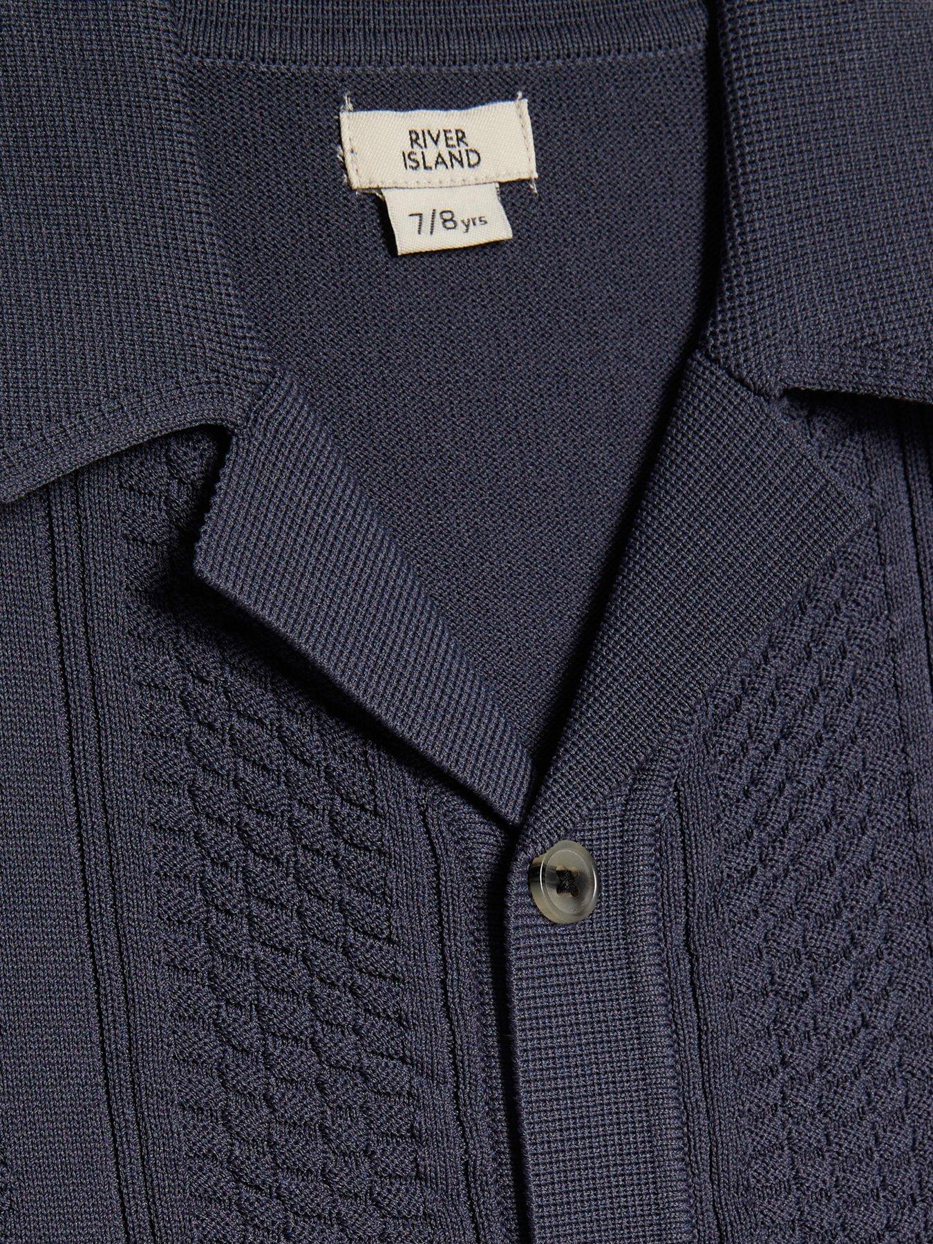 Image 4 of 4 of River Island Older Boys Slinky Knit Shirt - Navy