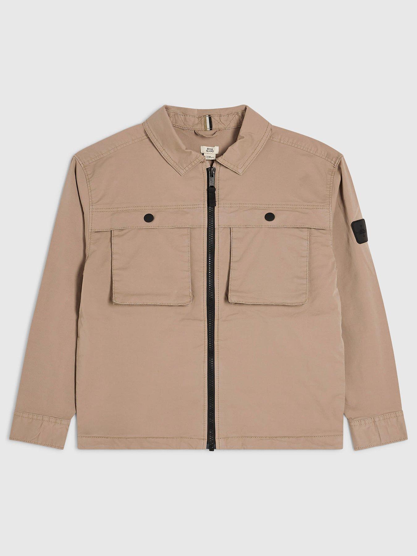 River Island Older Boys Badge Zip Up Shacket - Beige