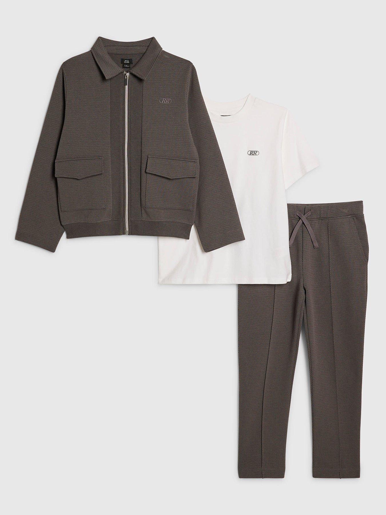 River Island Older Boys Textured Harrington 3 Piece Set - Grey