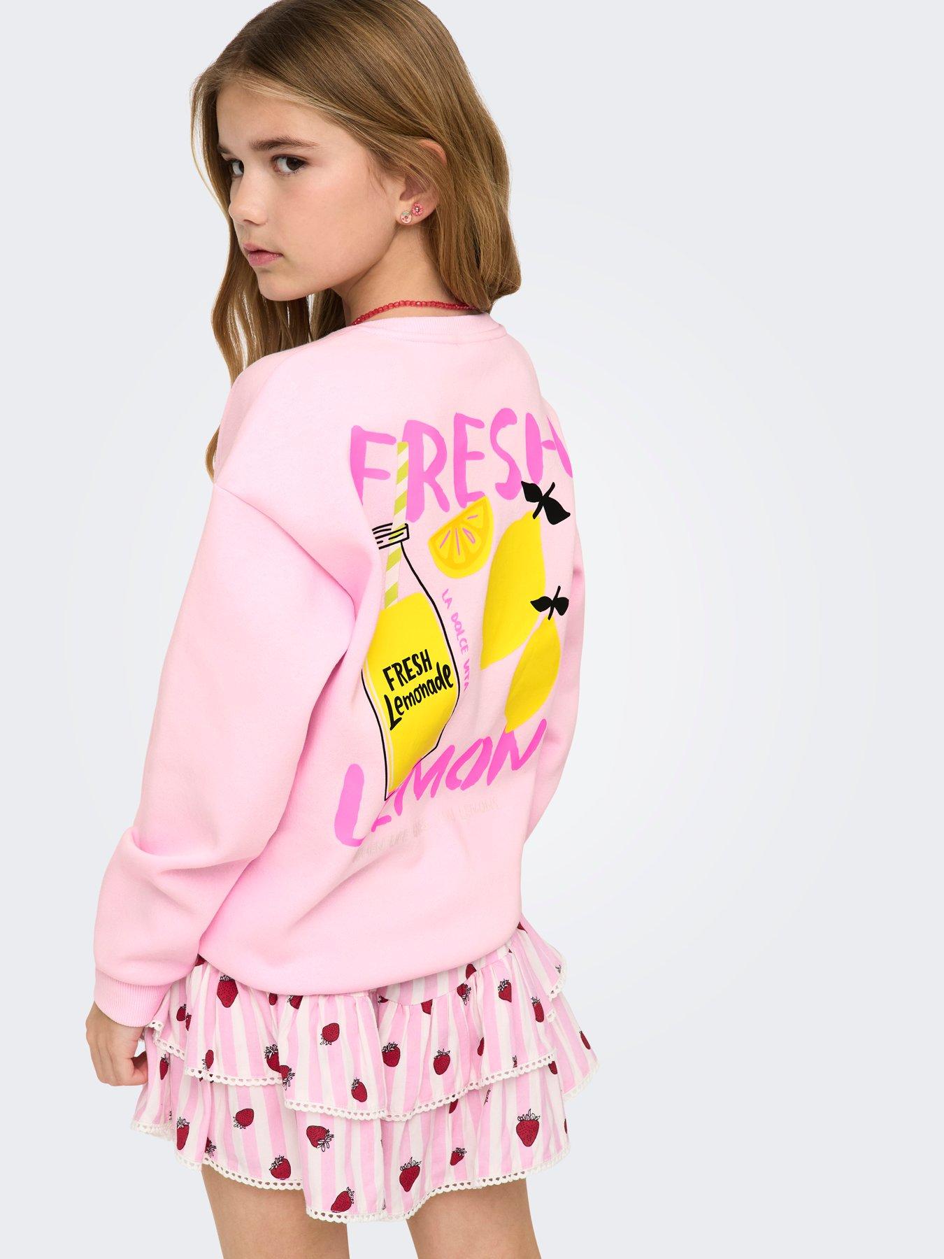 Image 1 of 7 of Only Kids Girls Lemon Back Print Sweatshirt - Light Pink