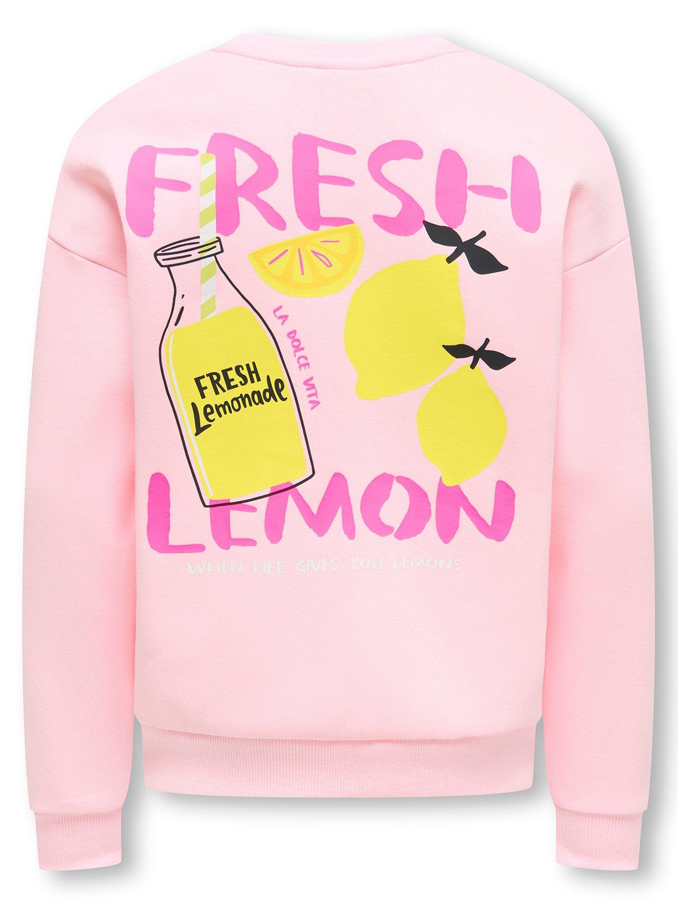 Image 3 of 7 of Only Kids Girls Lemon Back Print Sweatshirt - Light Pink