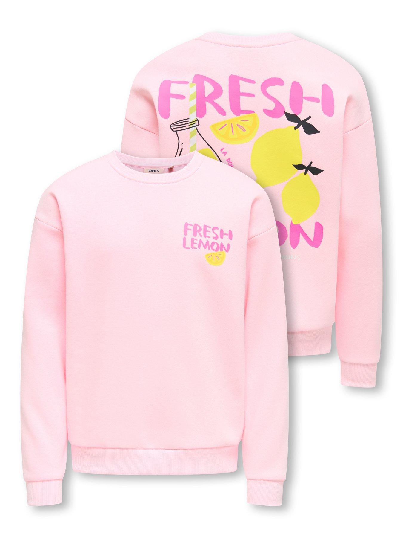 Image 4 of 7 of Only Kids Girls Lemon Back Print Sweatshirt - Light Pink