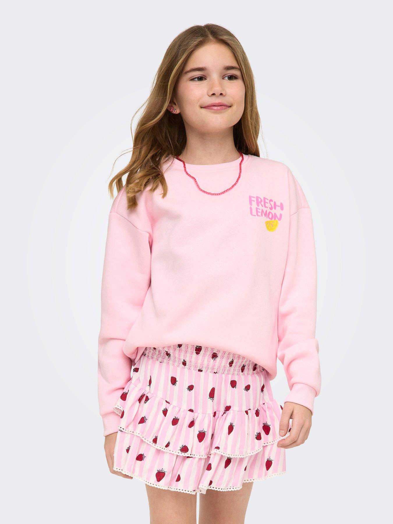 Image 5 of 7 of Only Kids Girls Lemon Back Print Sweatshirt - Light Pink
