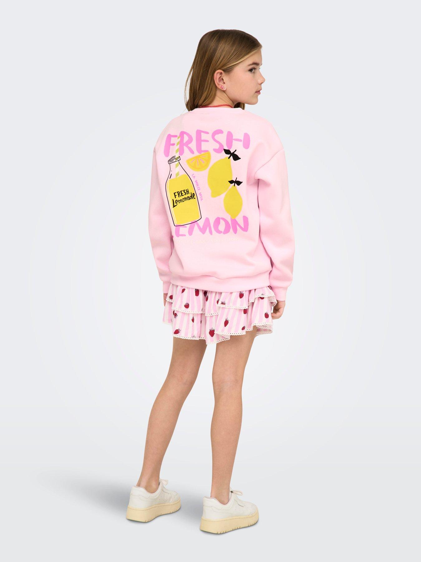 Image 7 of 7 of Only Kids Girls Lemon Back Print Sweatshirt - Light Pink
