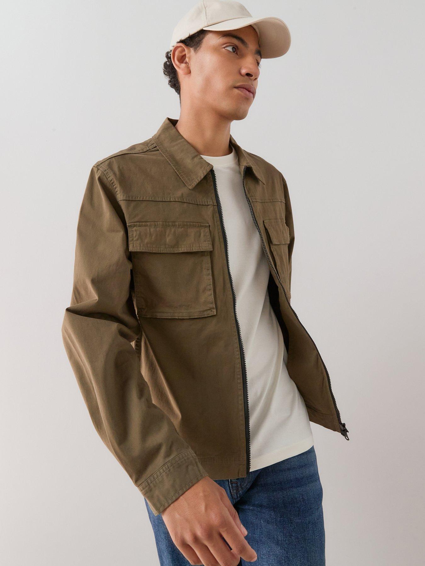 The Very Collection Cotton Rich Boxy Zip Through Overshirt - Khaki
