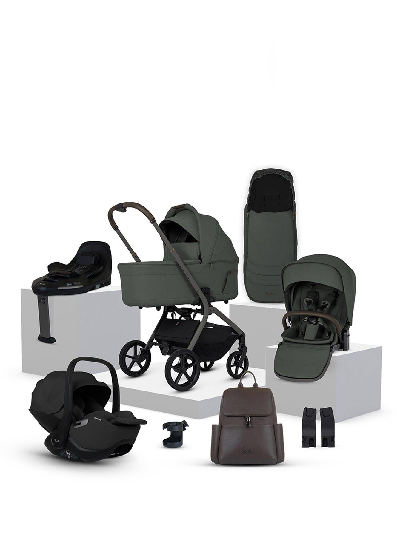 front image of silver-cross-breez-infant-carrier-bundle-pewter