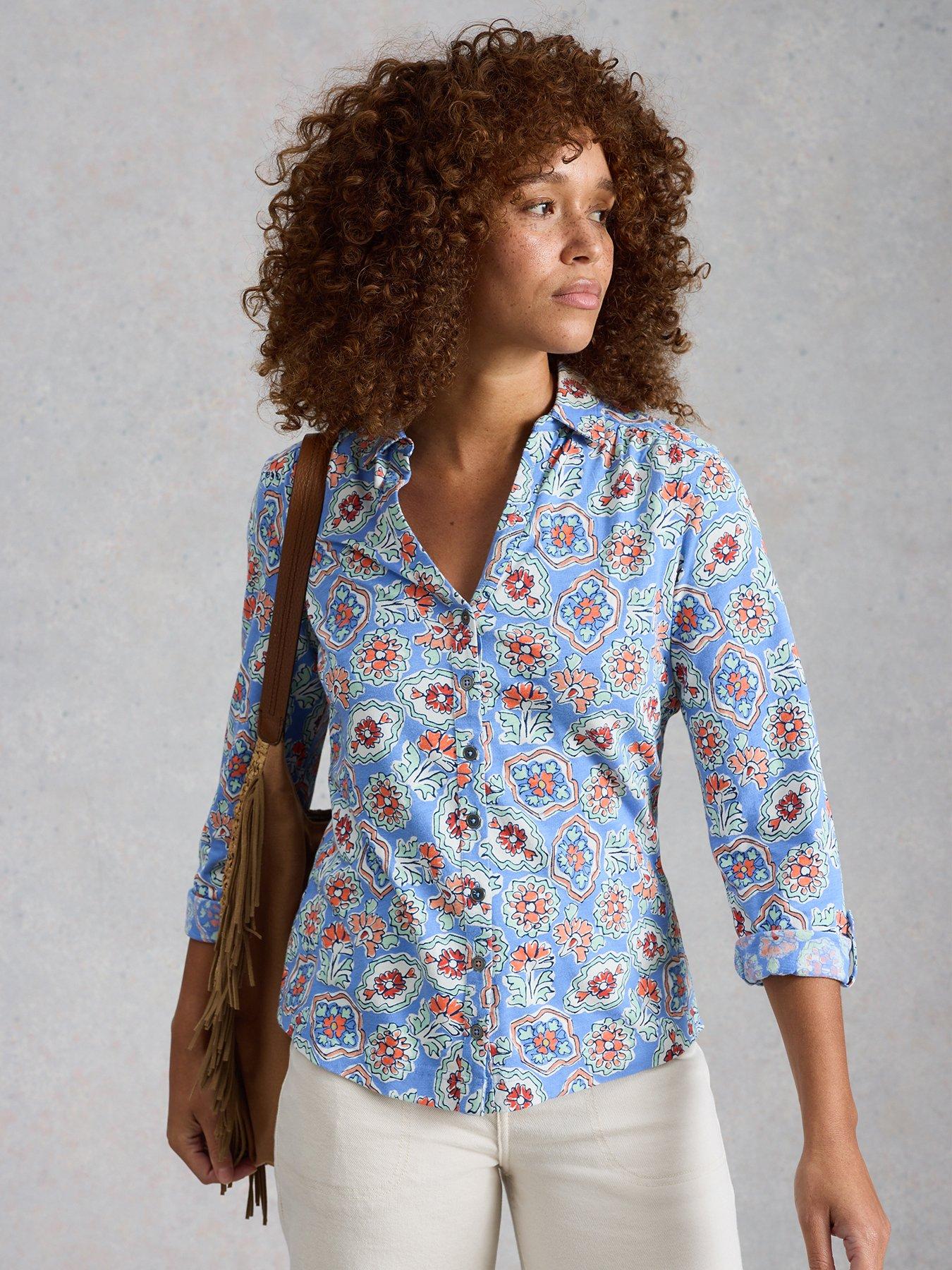 Image 1 of 6 of White Stuff Annie Jersey Shirt - Blue
