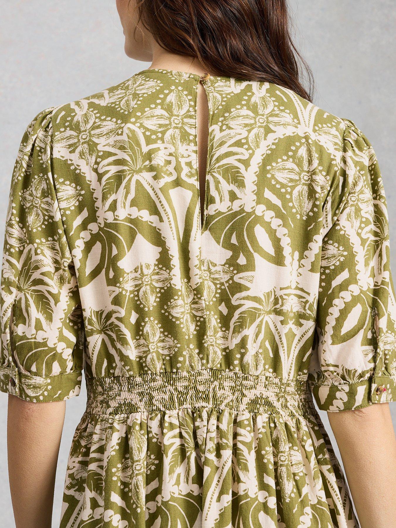 image of white-stuff-fern-linen-blend-dress-green