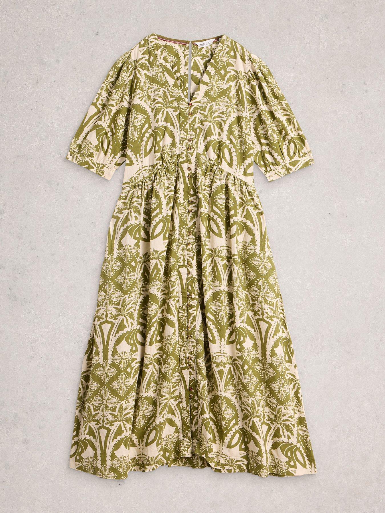  image of white-stuff-fern-linen-blend-dress-green