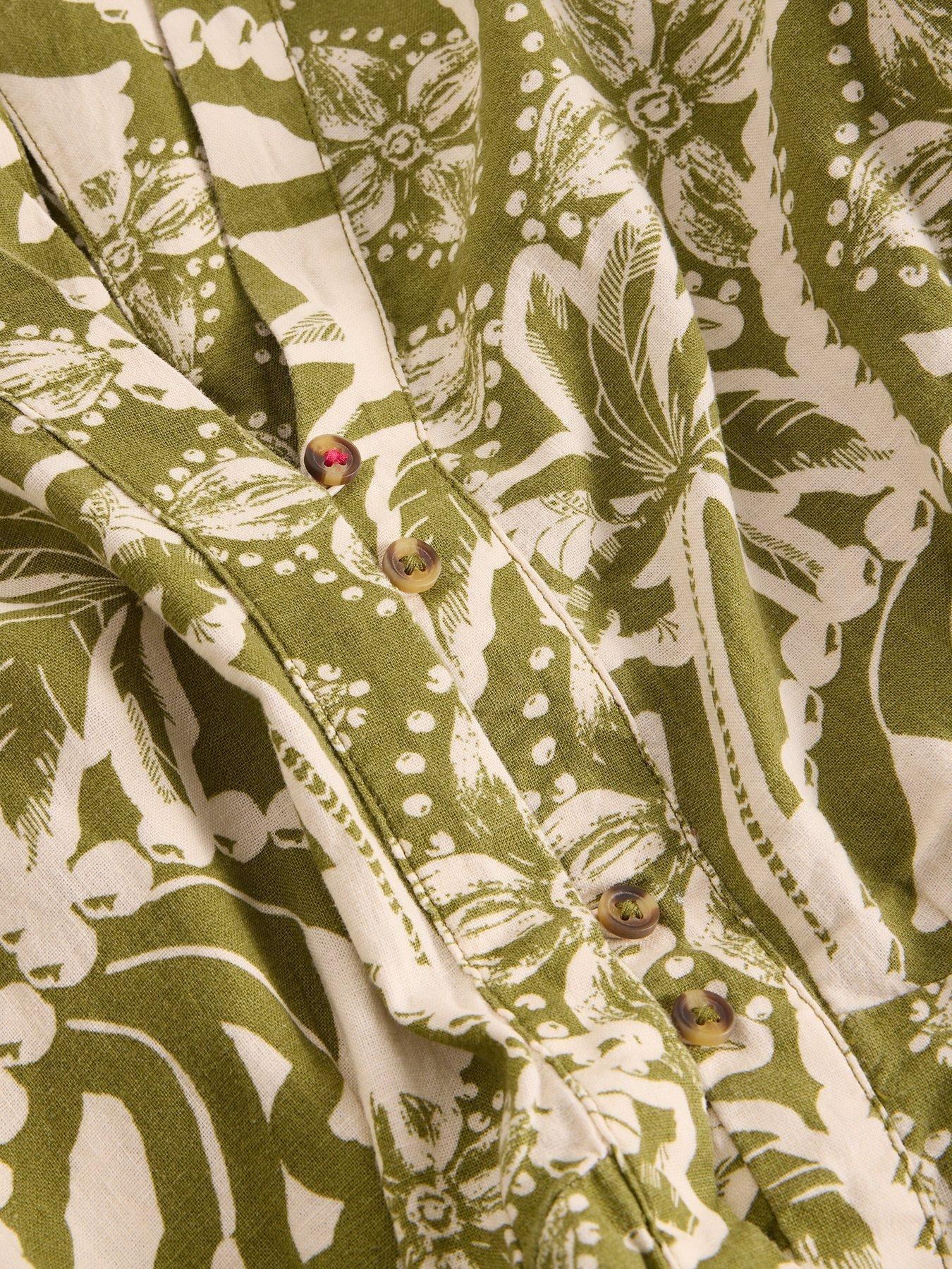  image of white-stuff-fern-linen-blend-dress-green
