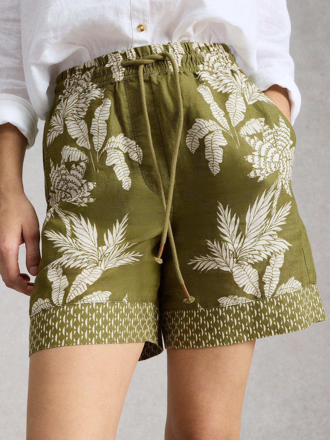 Image 1 of 6 of White Stuff Belle Linen Tie Short - Green Print