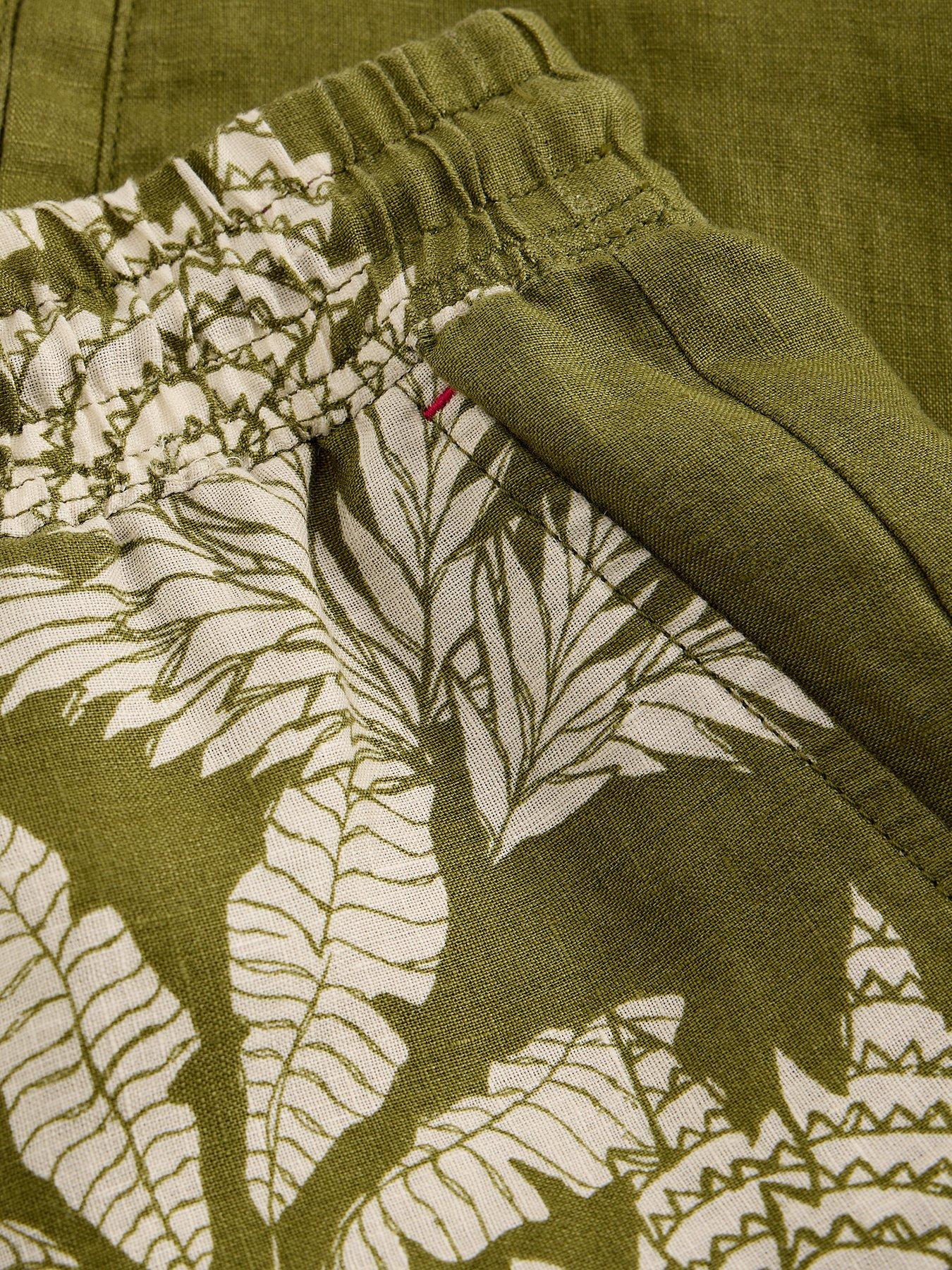 Image 6 of 6 of White Stuff Belle Linen Tie Short - Green Print