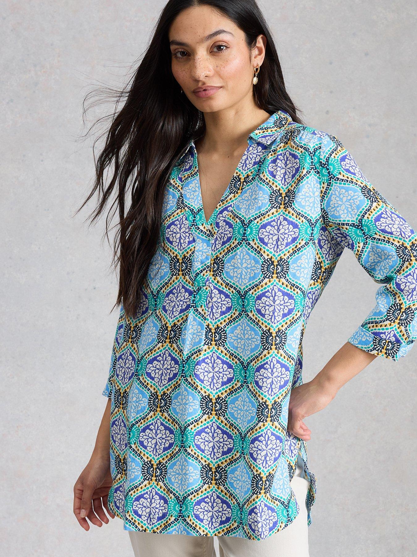 front image of white-stuff-bianca-linen-tunic-blue