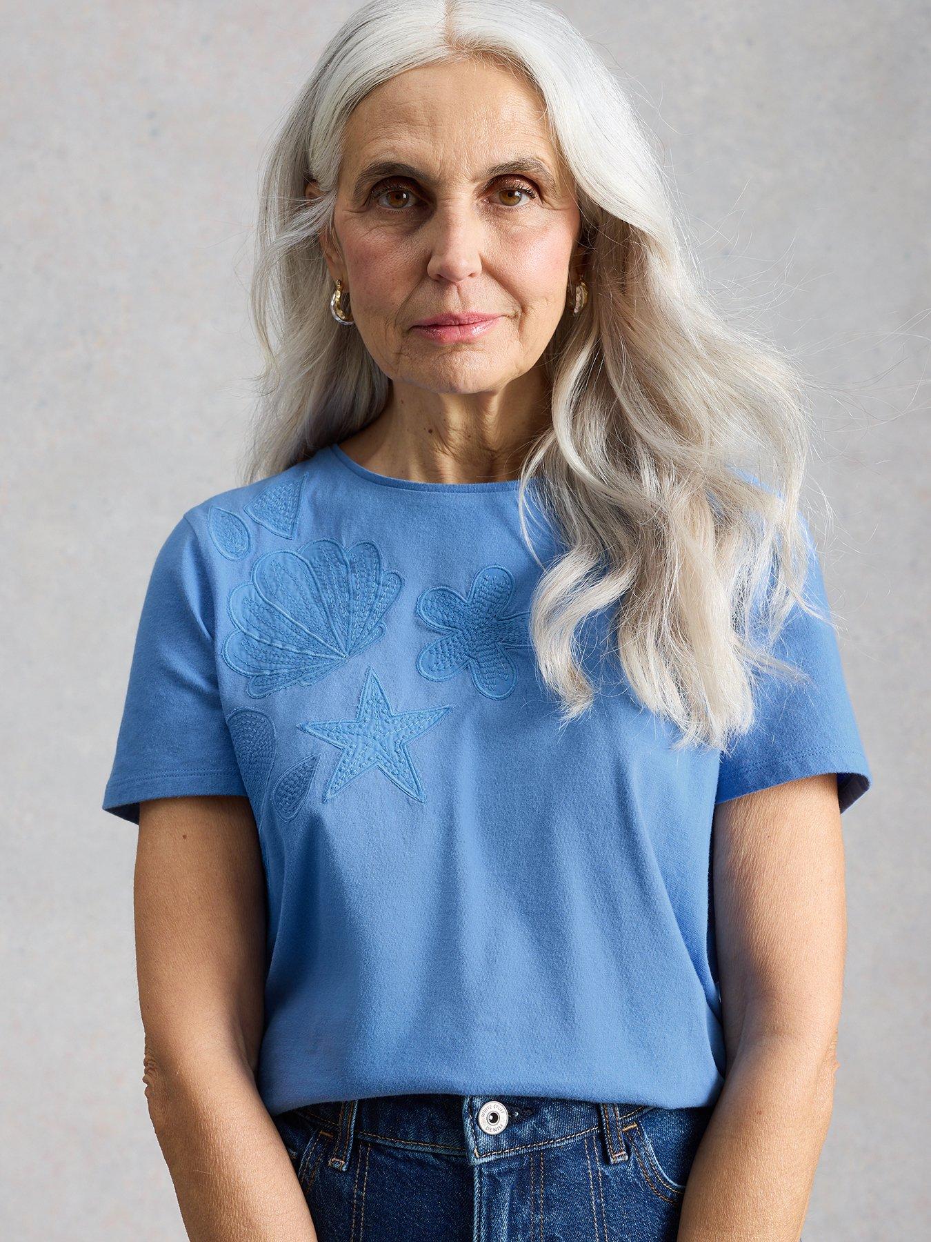White Stuff Abbie Embroidered Tee - Blue