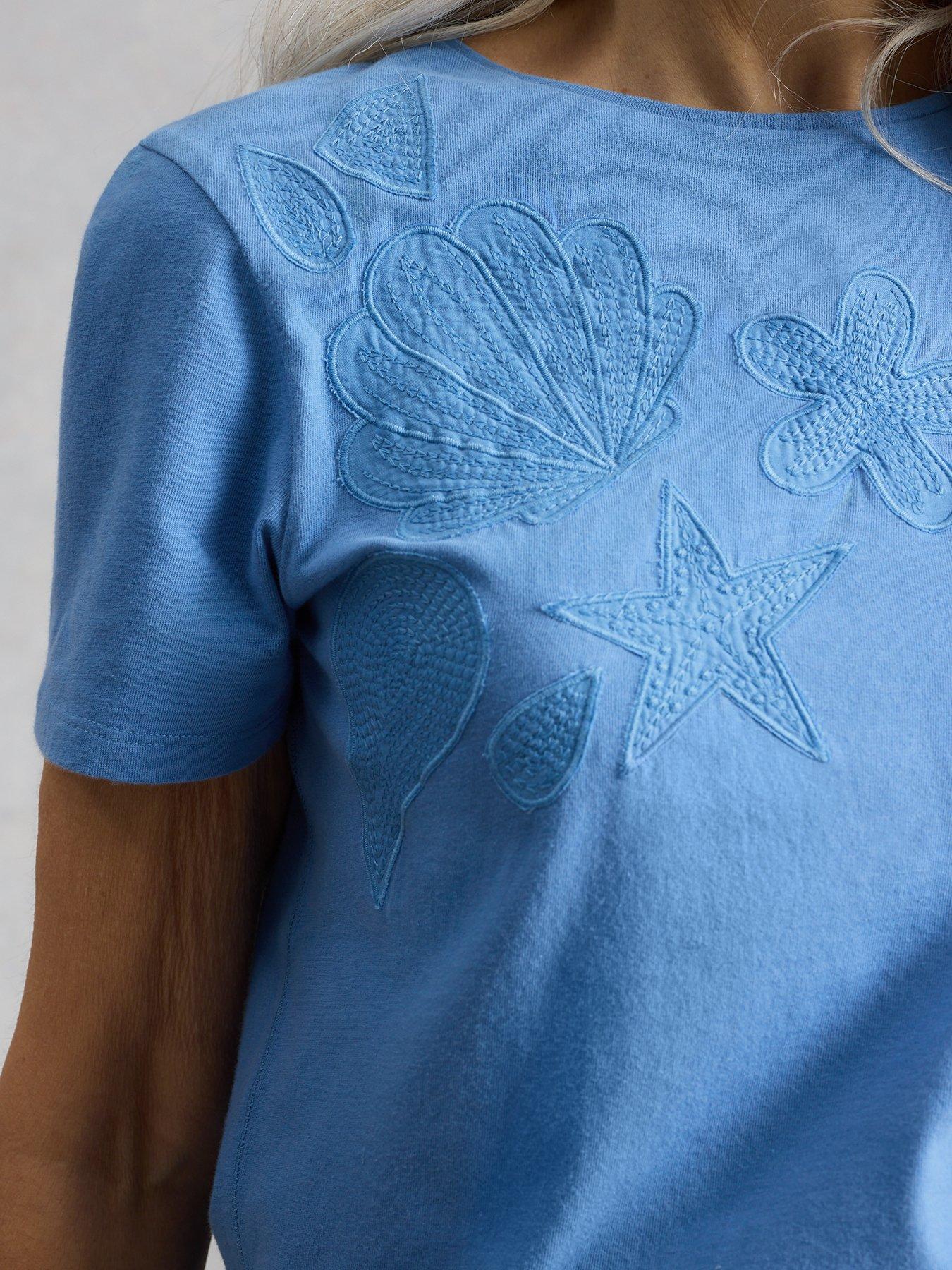 Image 4 of 6 of White Stuff Abbie Embroidered Tee - Blue