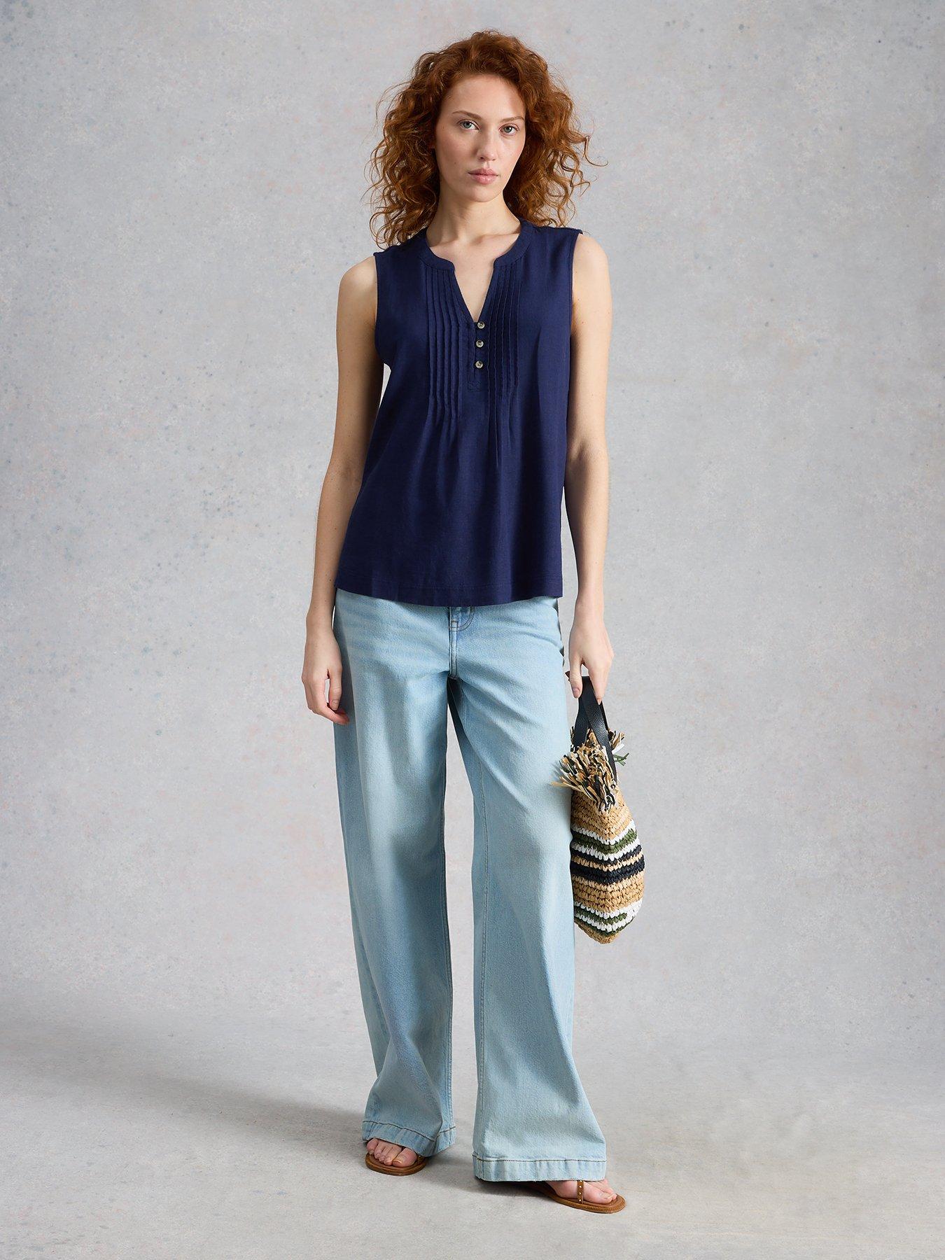 Image 3 of 6 of White Stuff Poppy Linen Blend Top - Blue