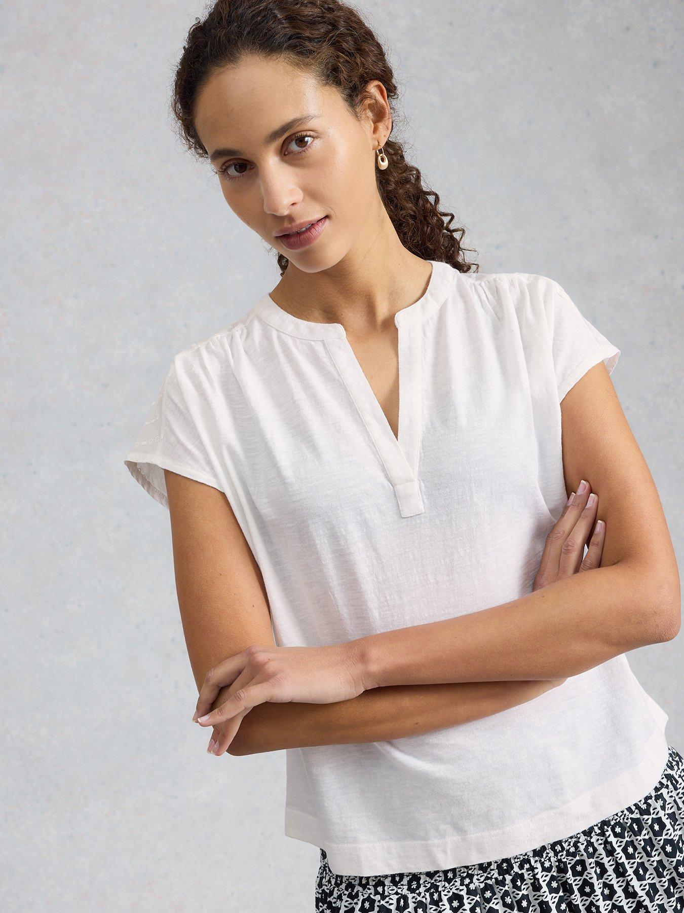 Image 1 of 6 of White Stuff Nola Notch Broderie Tee
