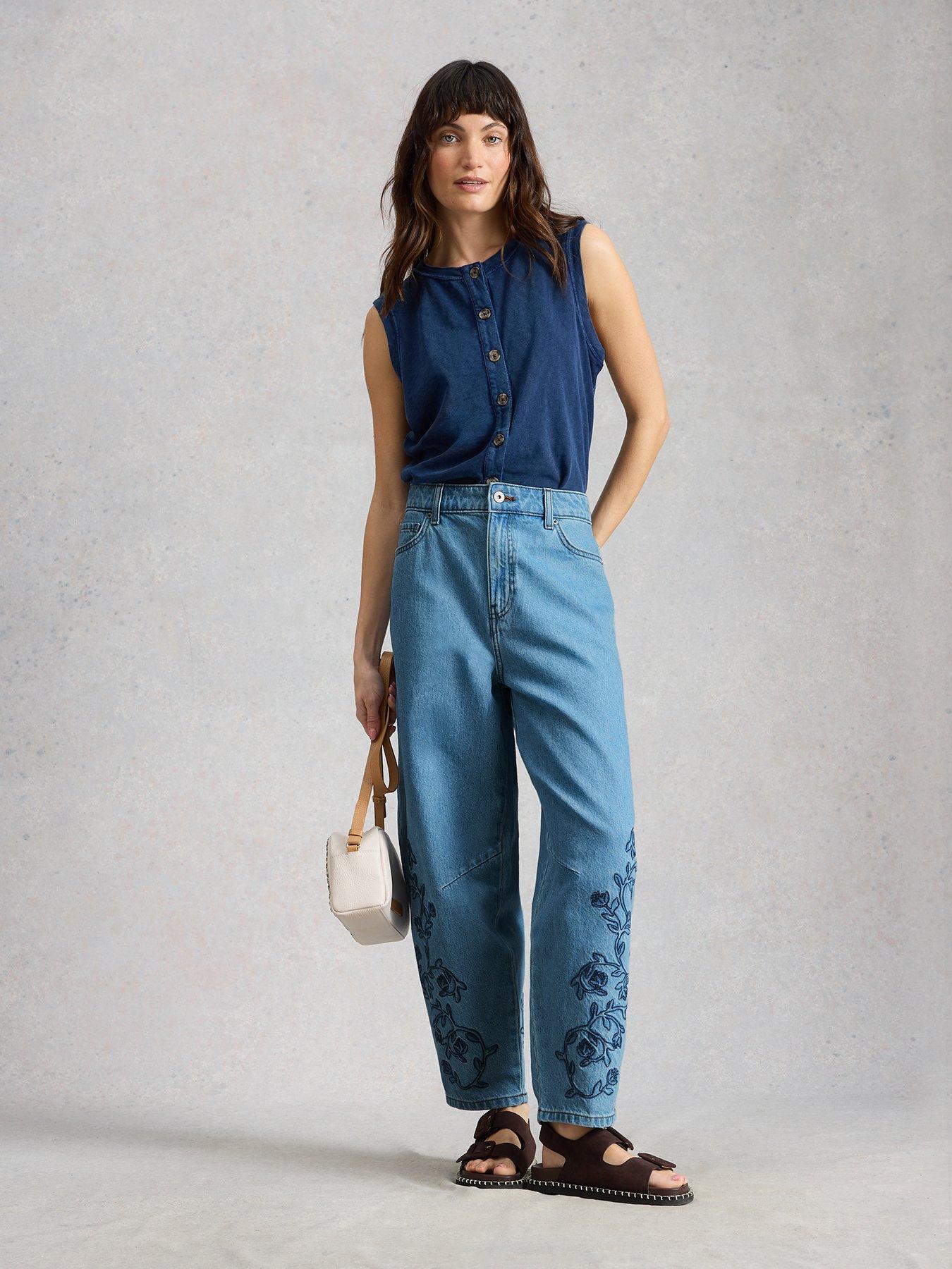 Image 3 of 6 of White Stuff Aubrey Embroidered Barrel Jean - Blue