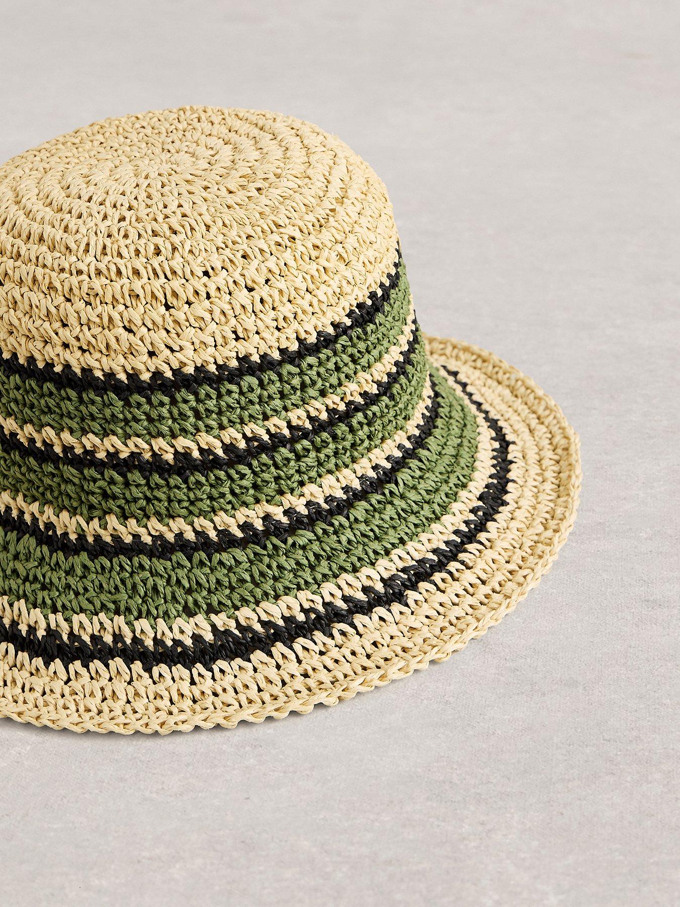 Image 2 of 2 of White Stuff Crochet Stripe Bucket Hat - Green