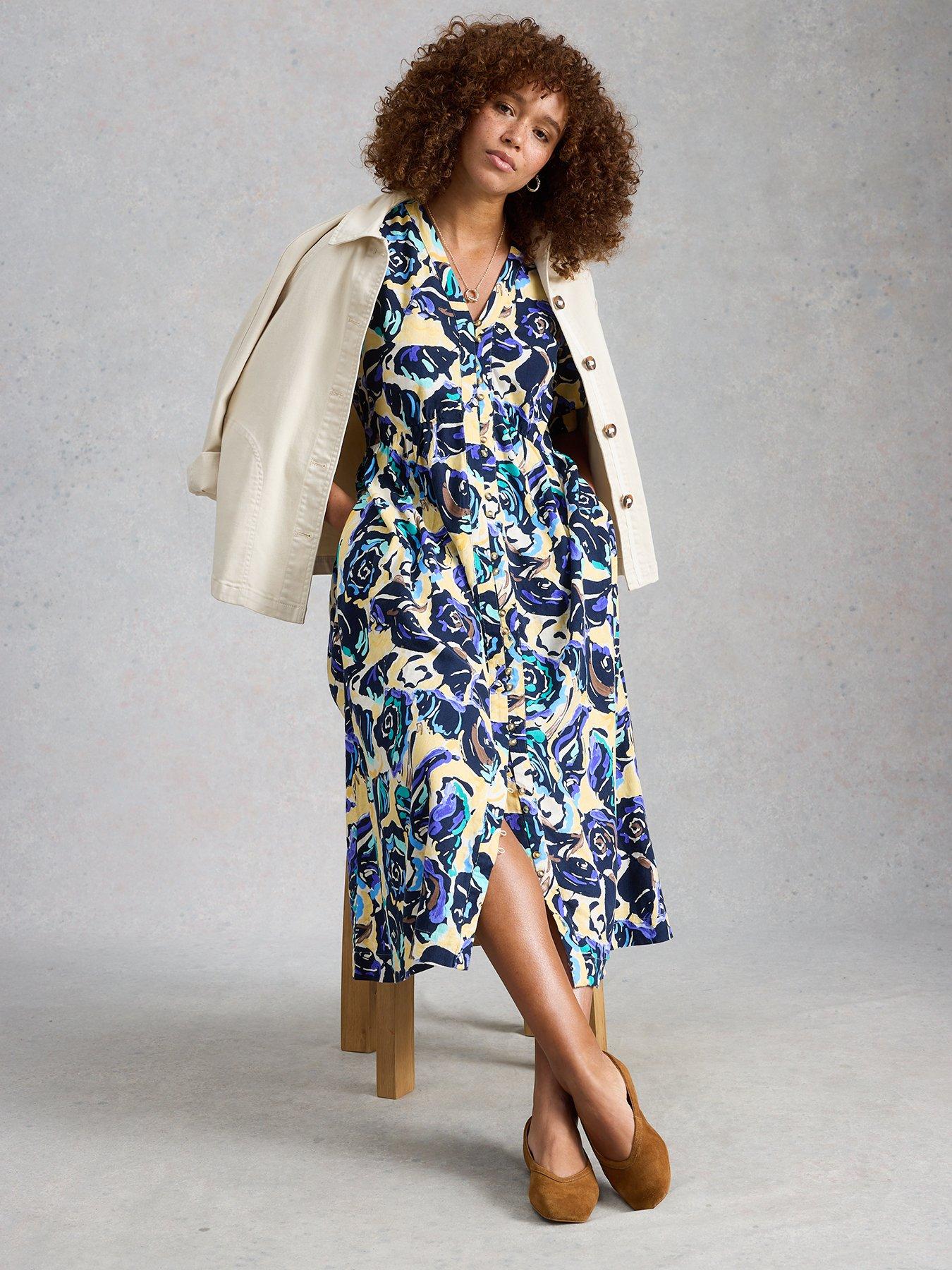  image of white-stuff-fern-linen-blend-dress-blue