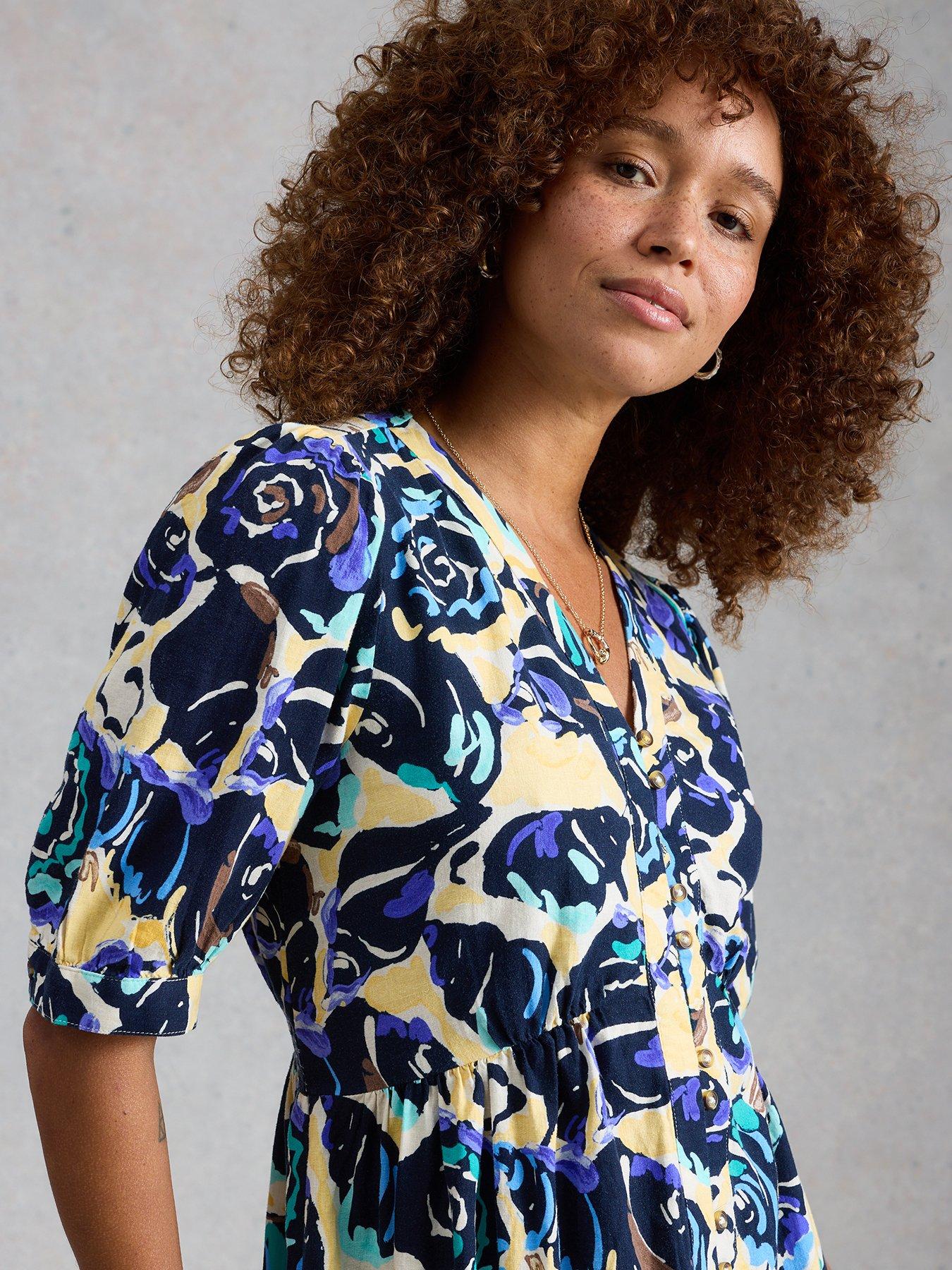  image of white-stuff-fern-linen-blend-dress-blue