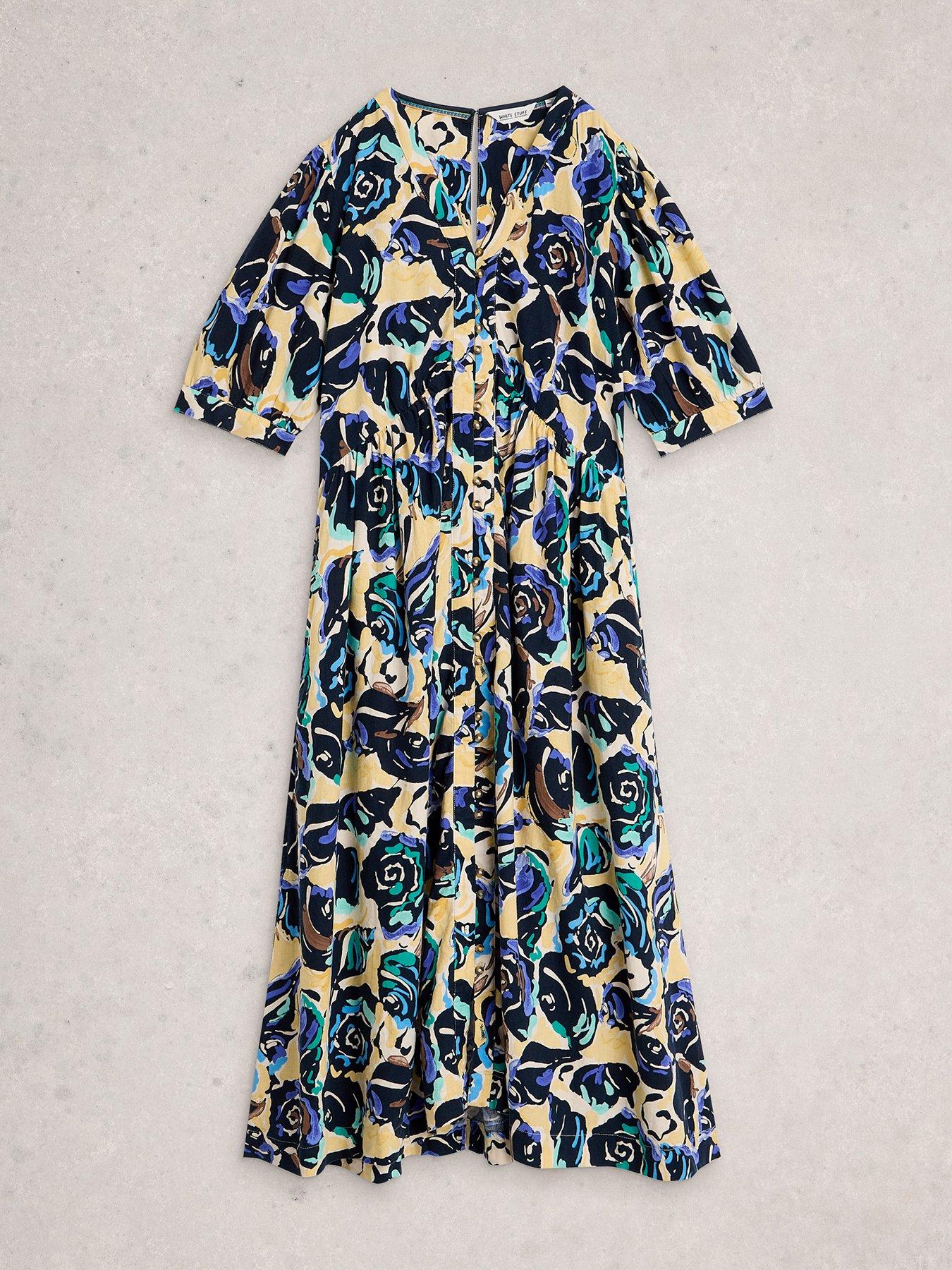  image of white-stuff-fern-linen-blend-dress-blue