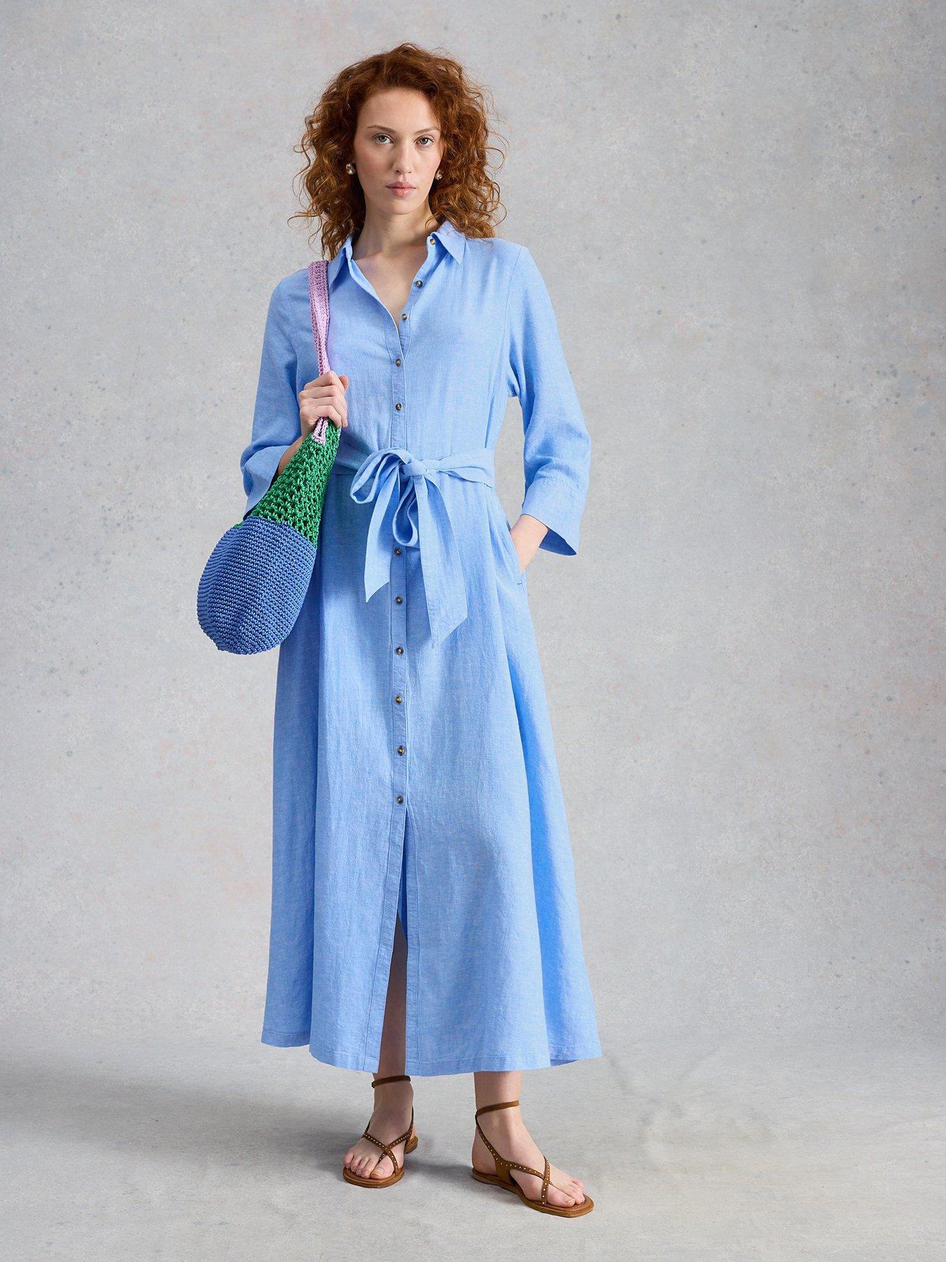 White Stuff Soma Linen Shirt Dress - Blue