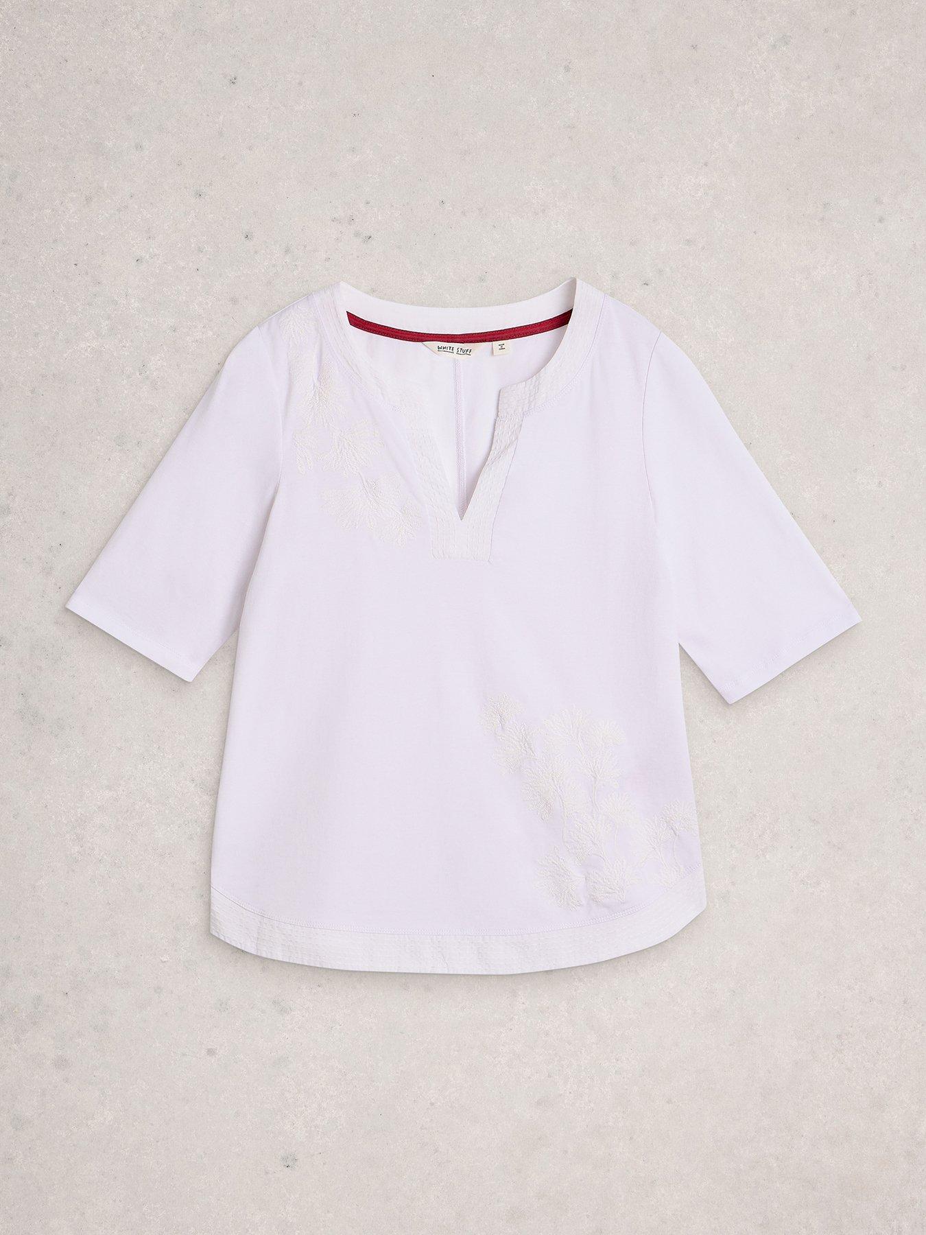Image 5 of 6 of White Stuff Weaver Notch Embrdoiered Tee