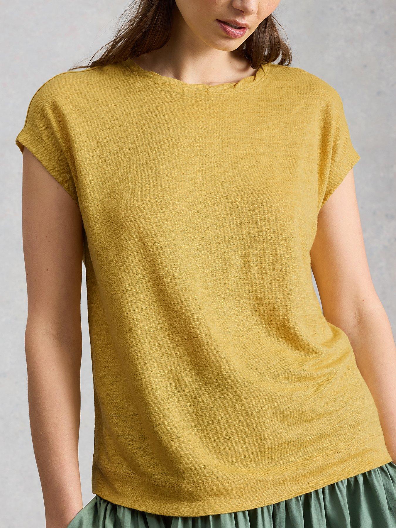  image of white-stuff-rowan-linen-t-shirt-yellow
