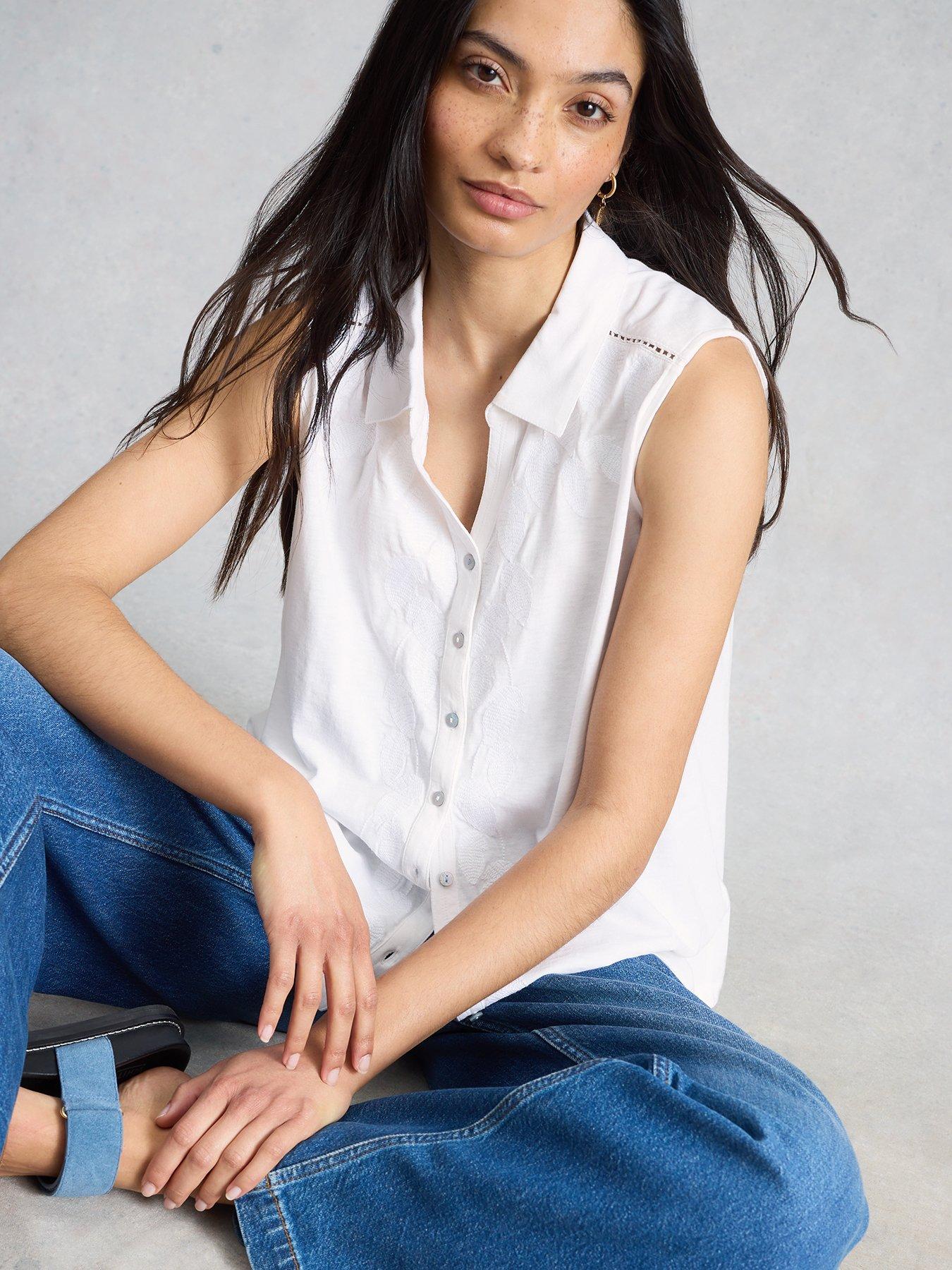 Image 4 of 6 of White Stuff Amy Emb Sleeveless Shirt