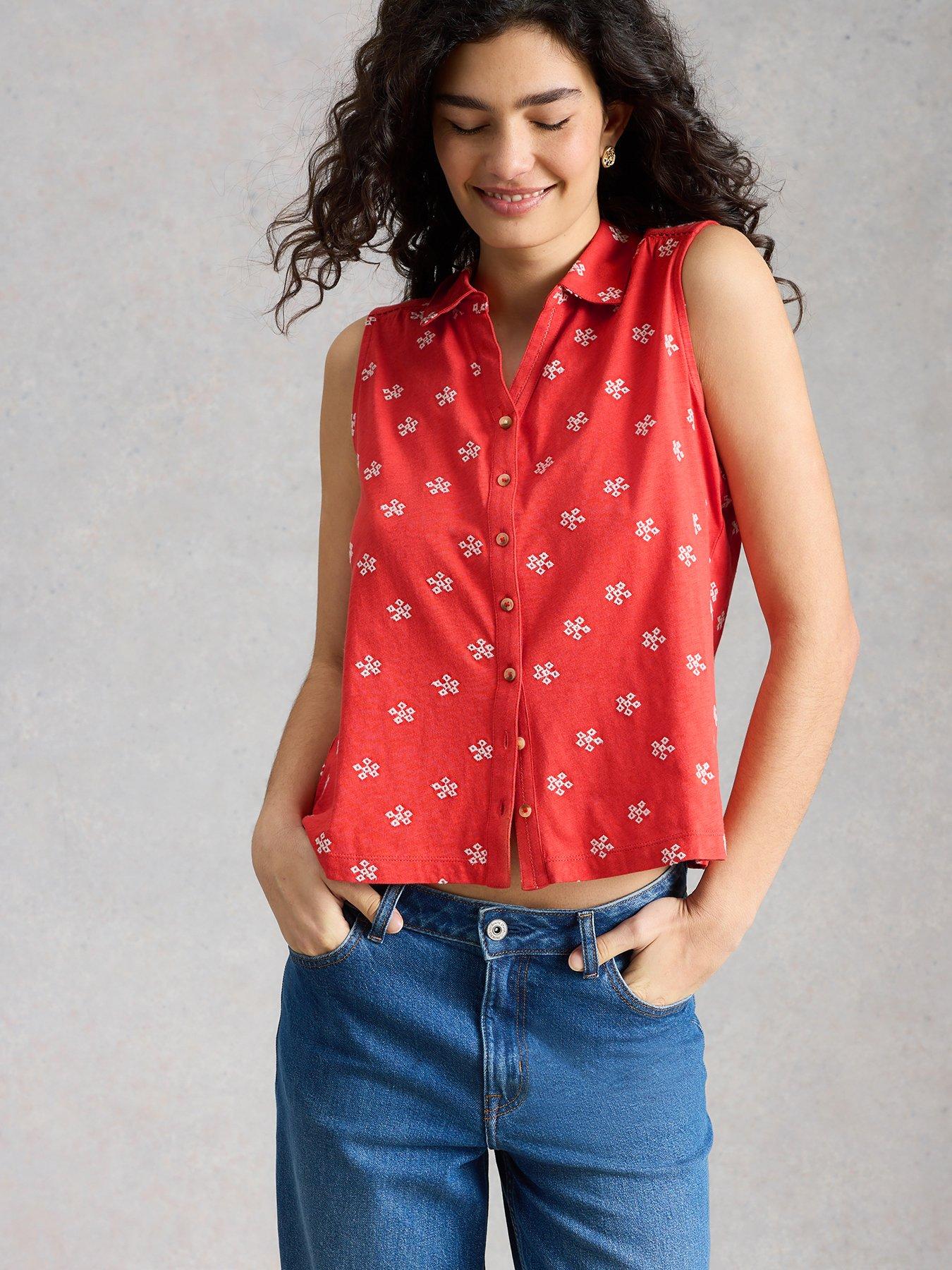 White Stuff Amy Emb Sleeveless Shirt - Red