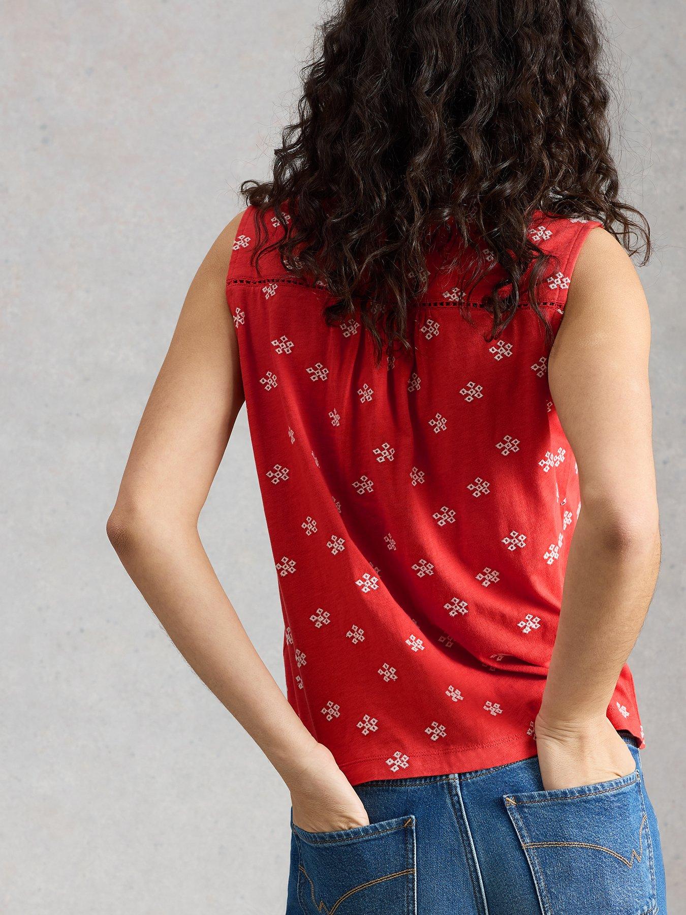 Image 2 of 6 of White Stuff Amy Emb Sleeveless Shirt - Red