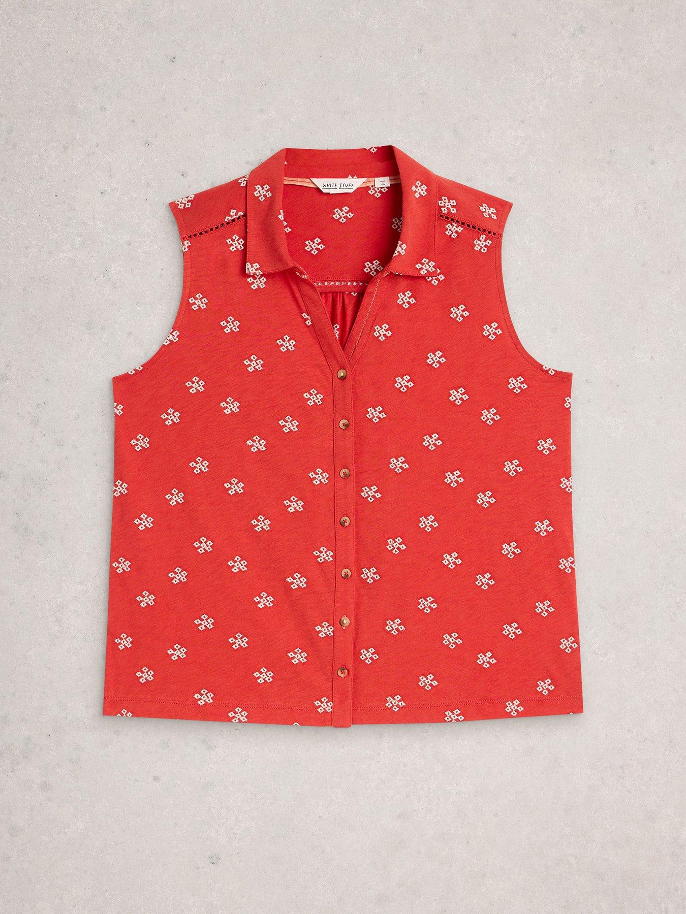 Image 5 of 6 of White Stuff Amy Emb Sleeveless Shirt - Red