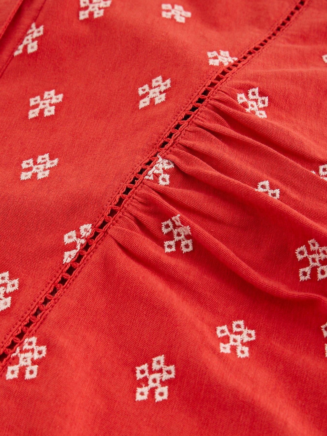 Image 6 of 6 of White Stuff Amy Emb Sleeveless Shirt - Red