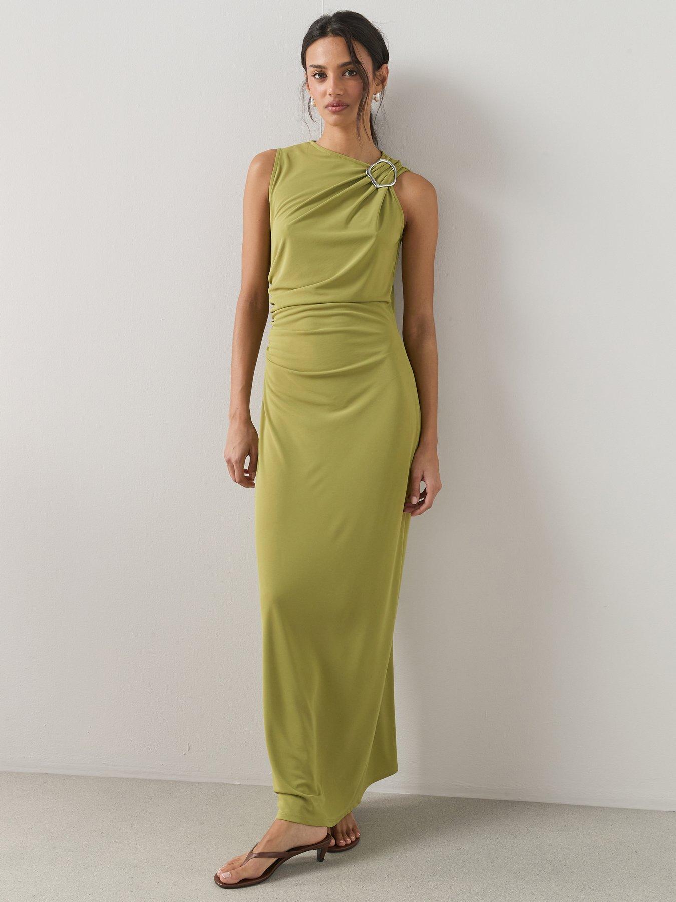 The Very Collection Trim Detail Ruched Hem Maxi Dress - Green