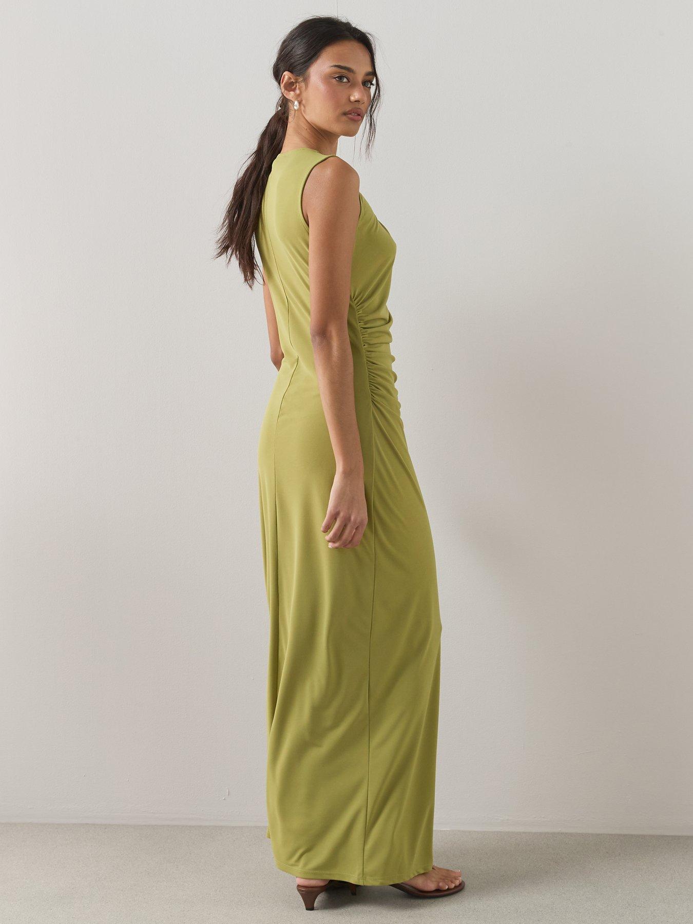 Image 2 of 7 of The Very Collection Trim Detail Ruched Hem Maxi Dress - Green