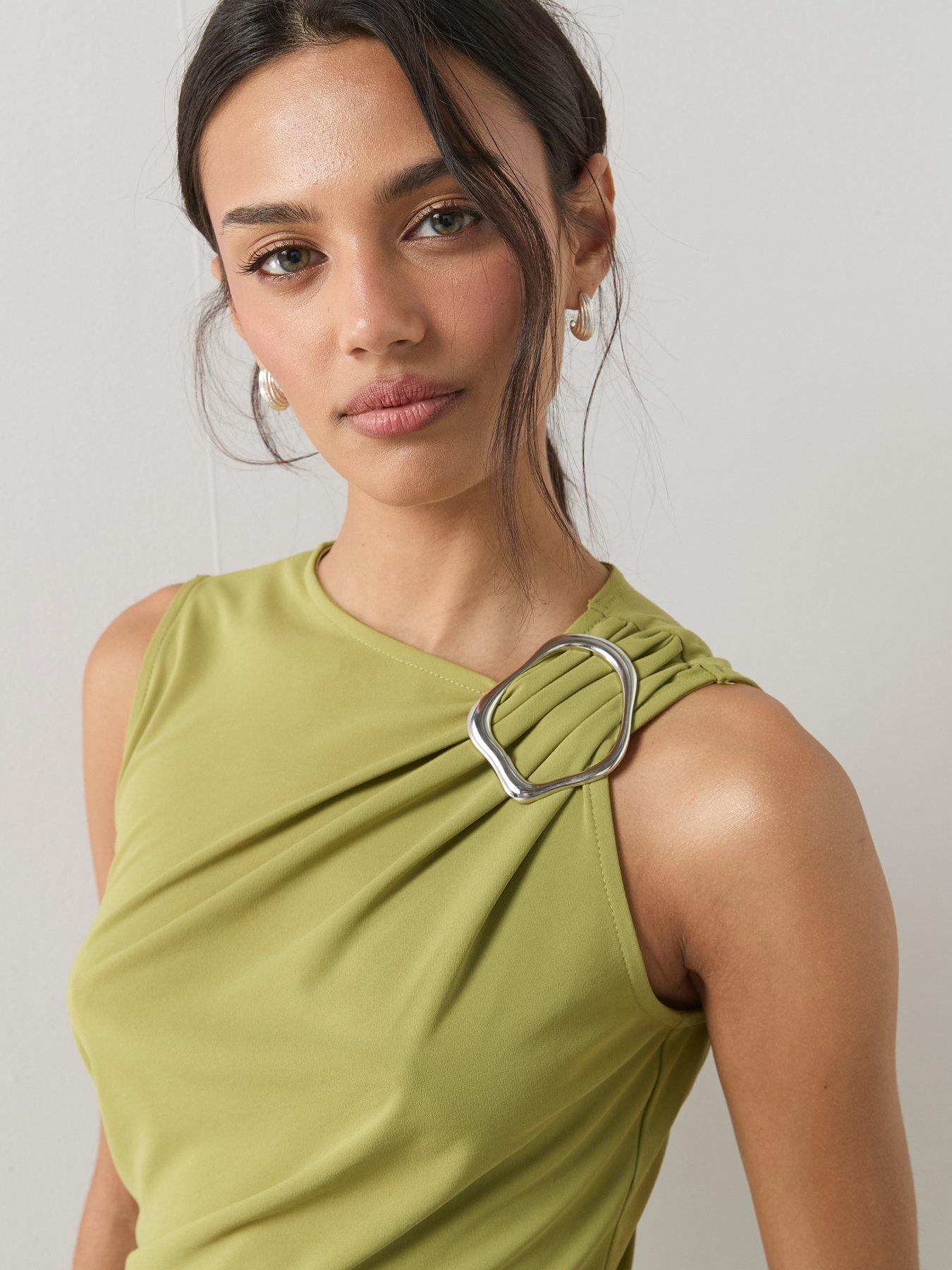 Image 4 of 7 of The Very Collection Trim Detail Ruched Hem Maxi Dress - Green