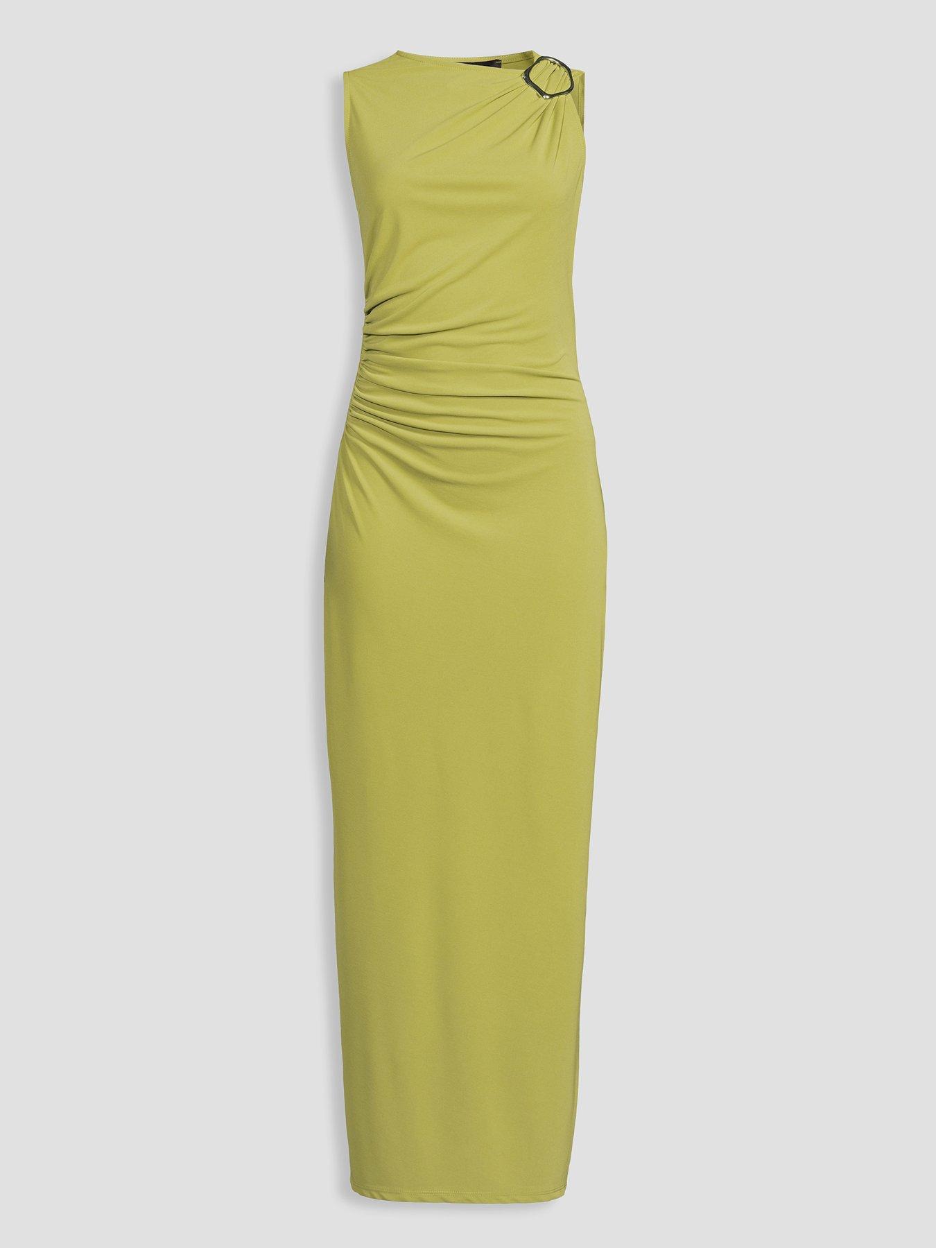 Image 7 of 7 of The Very Collection Trim Detail Ruched Hem Maxi Dress - Green