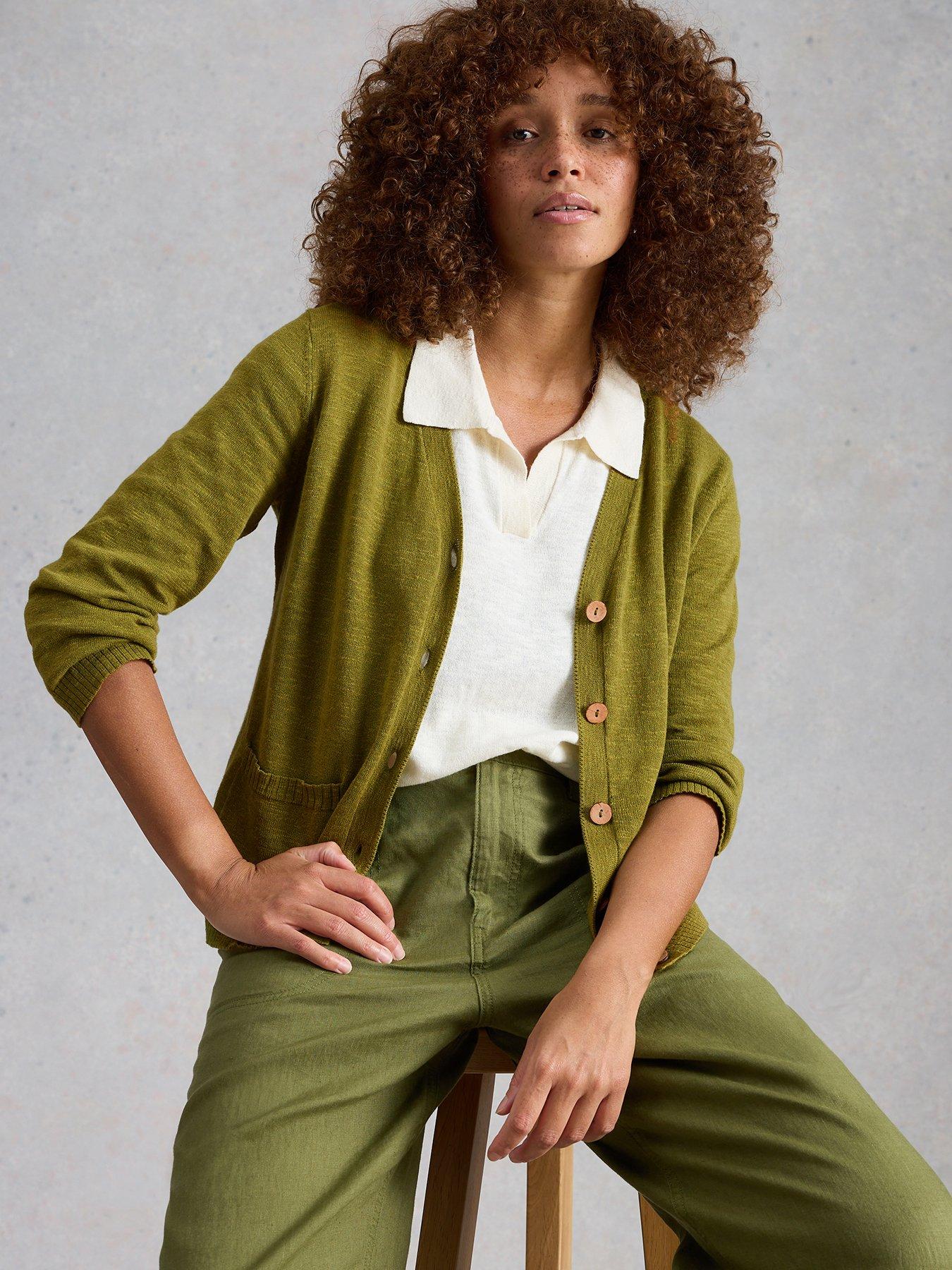 Image 1 of 6 of White Stuff Nova Linen Blend Cardigan - Green